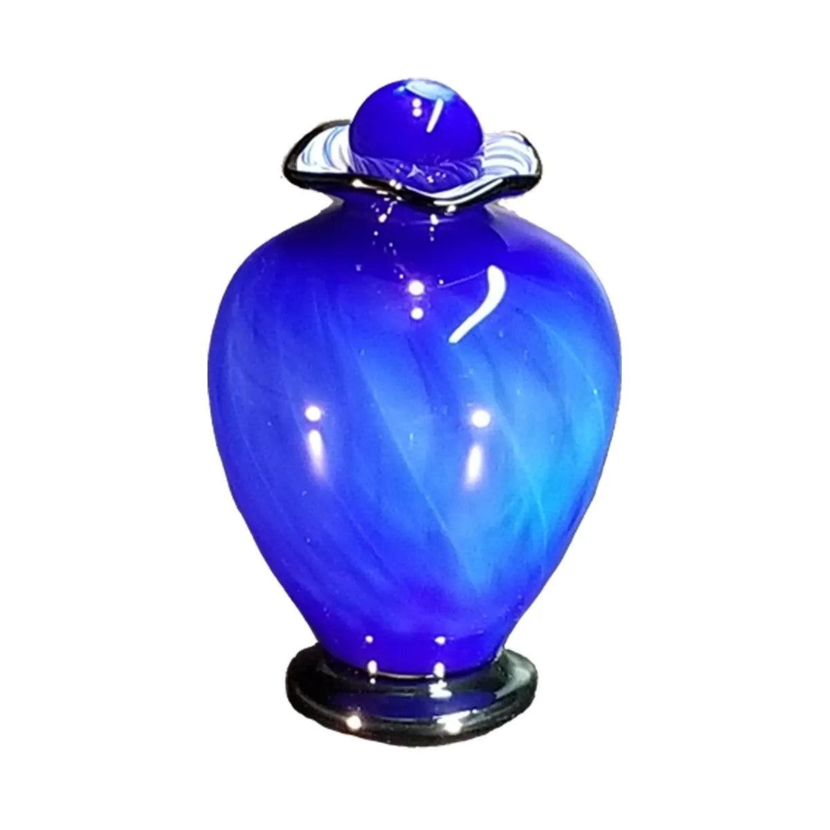 Hand Blown Glass Cremation Urn - Premium Blue Overlay Memorial Urn for Ashes - Perfect for Home Display, Funeral Services & Memorial Keepsakes