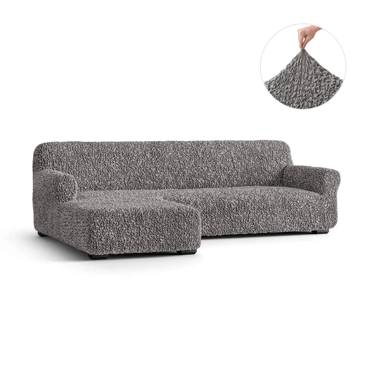 L-Shaped Sofa Slipcover with Left Chaise - Soft Fuco Cotton Fabric - Perfect for Sectional Couches in Living Room, Family Room & Home Theater