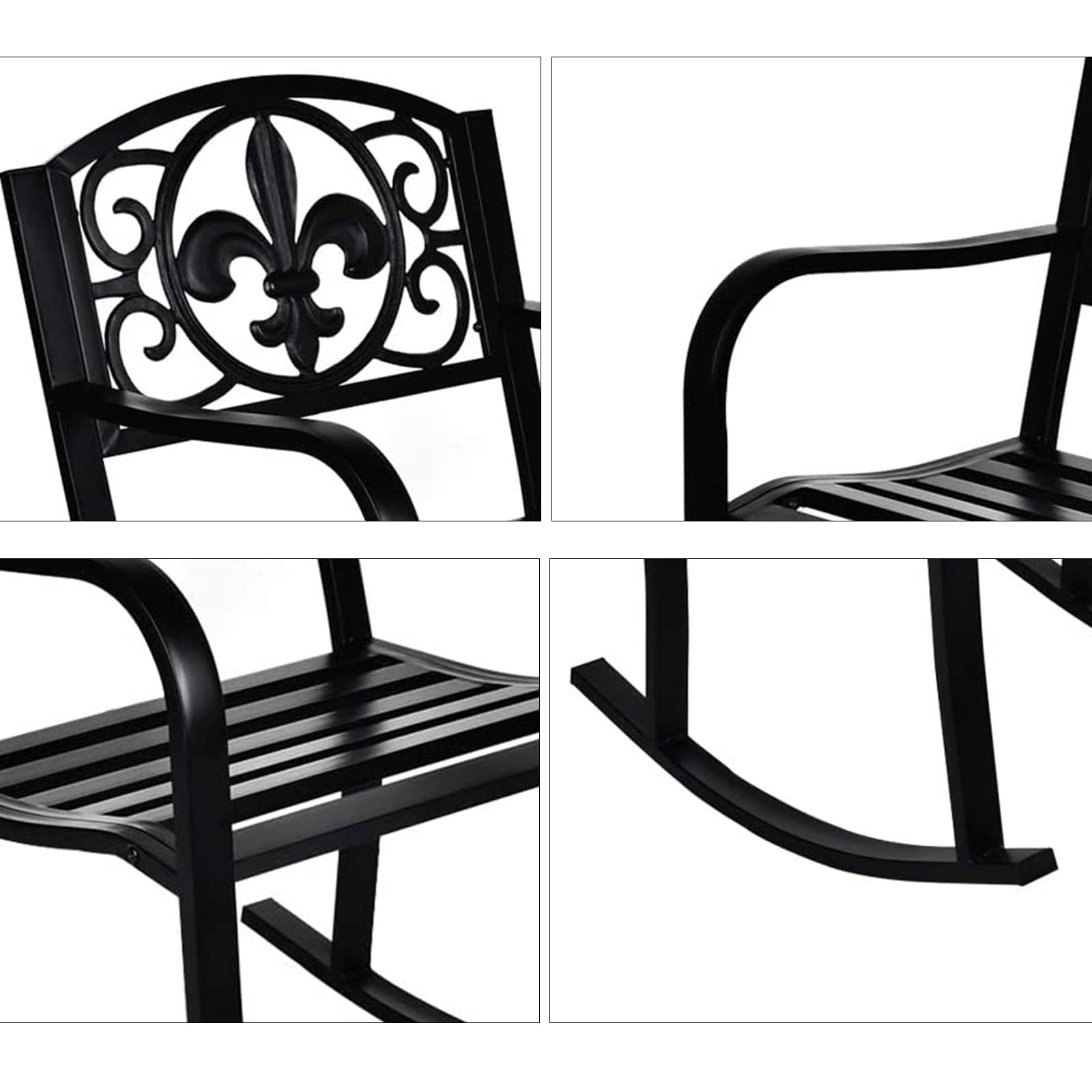 MAGIC UNION Outdoor Metal Rocking Chairs Set of 2 - Black Patio Rocker Cast Iron Glider Chairs for Garden, Deck, Backyard, Terrace - Perfect for Relaxing, Lounging & Enjoying Outdoor Spaces (Set of 2)