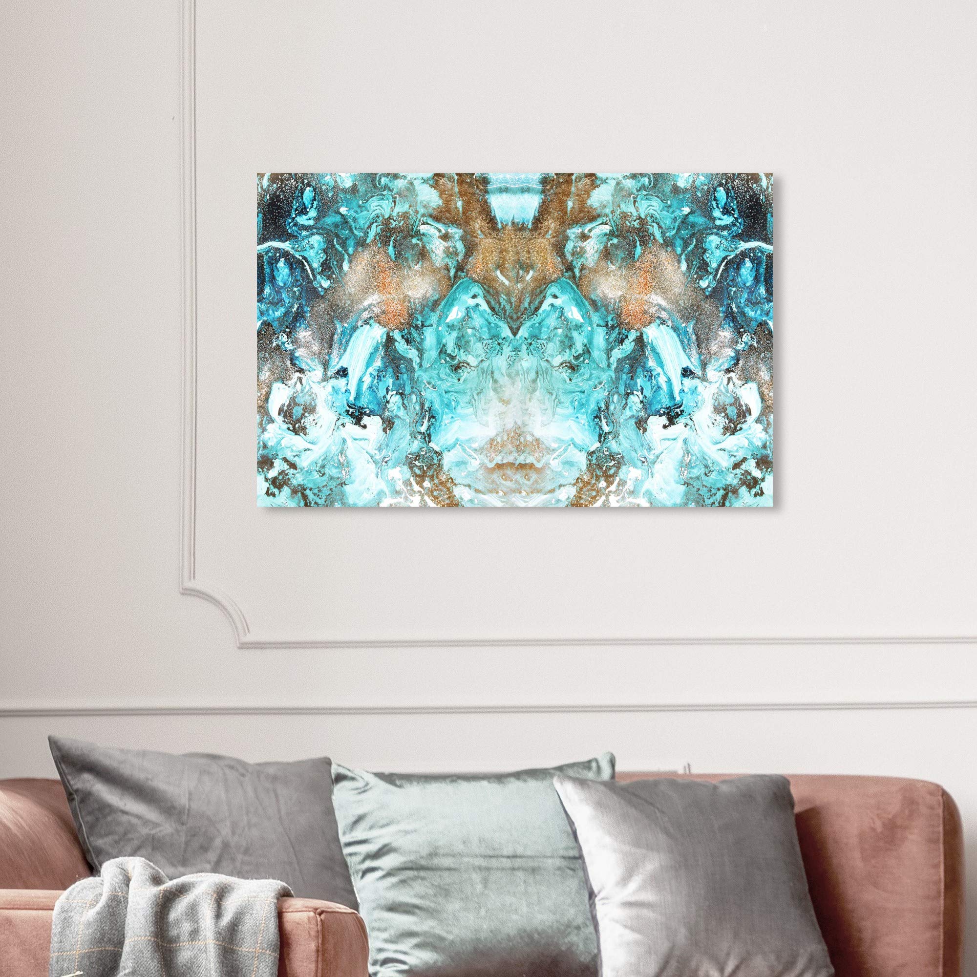 Wynwood Studio Abstract Wall Art Canvas Print 'Blazing Blue Gold Long' - Modern Home Decor Painting 36