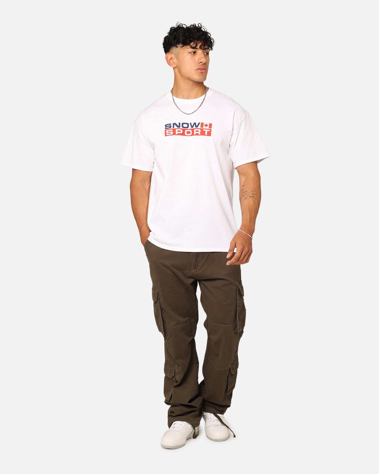 American Thrift Snow Sport T-Shirt - White - Comfortable & Stylish Winter Tee for Skiing, Snowboarding & Outdoor Activities