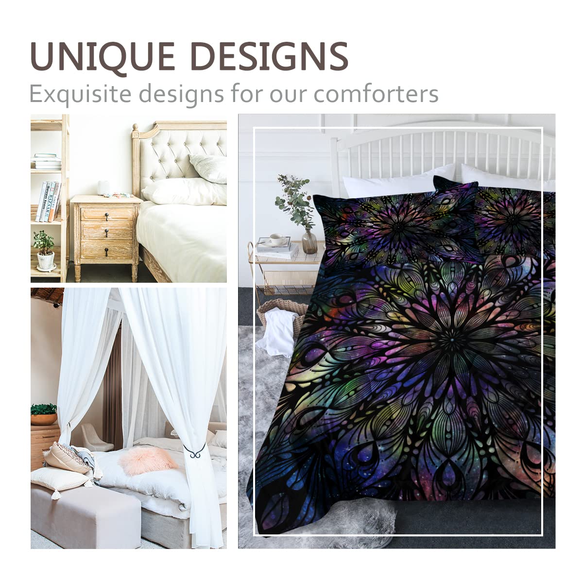 BlessLiving Purple Black Mandala Comforter Set - Bohemian Galaxy Print Twin/Twin XL Bedding (3-Piece: Comforter + 2 Pillow Shams) for Boys & Girls - Perfect for Boho Bedroom Decor, Teen Rooms & Dorm Essentials