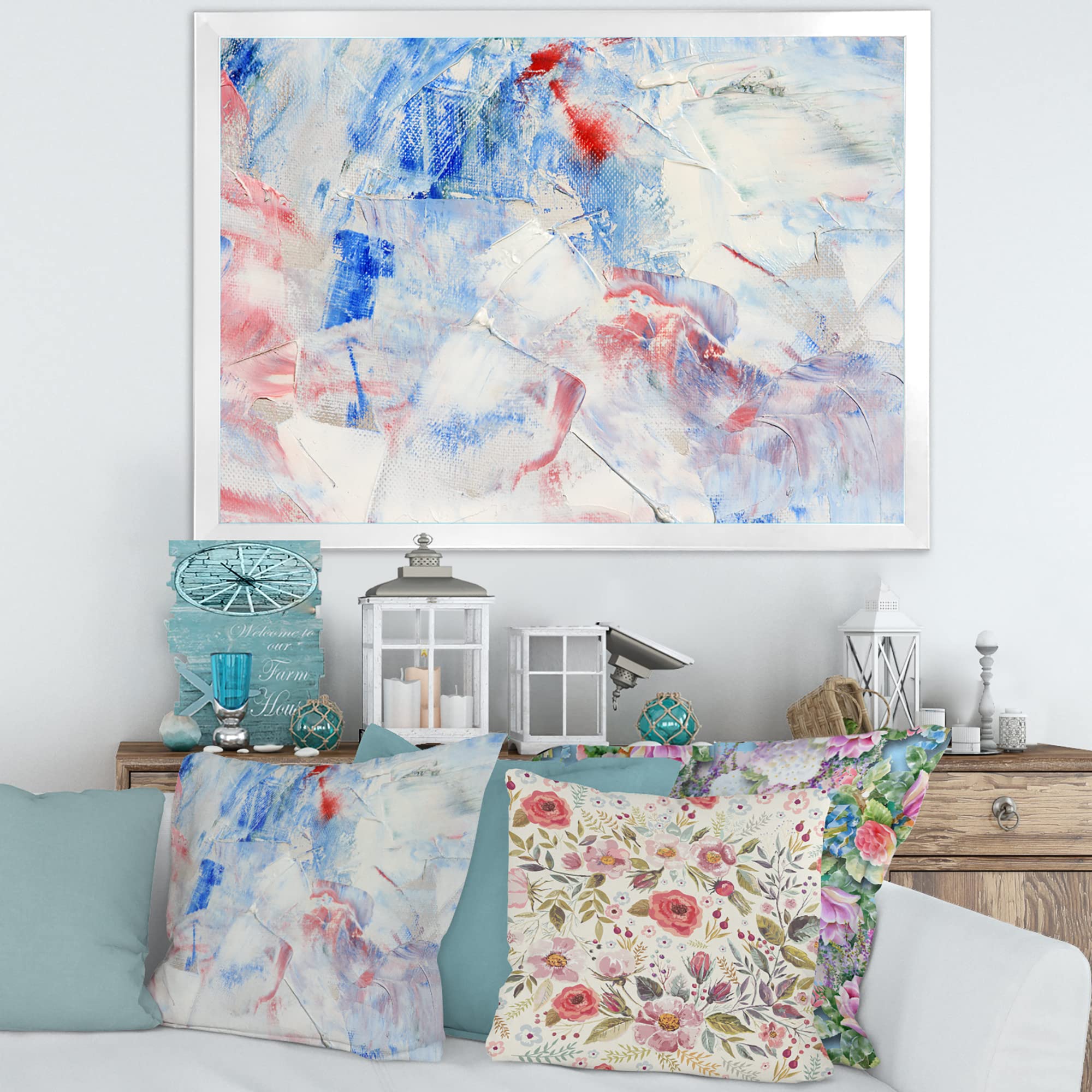 DesignQ Blue Abstract Composition Modern Framed Wall Art - Contemporary Home Decor for Living Room, Bedroom & Office
