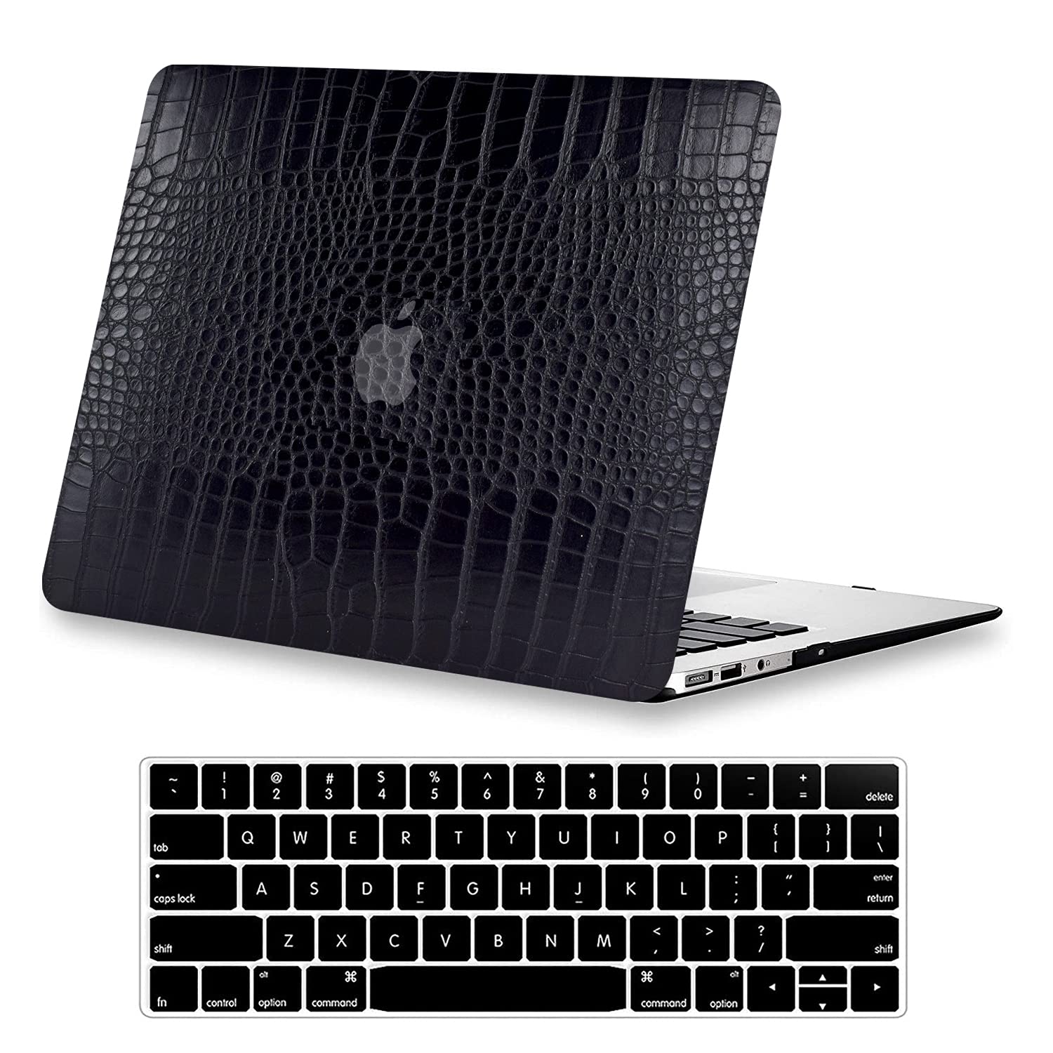 Premium Crocodile Skin PU Leather Hard Shell Case for MacBook Air 13-inch (2022-2018 M1 A2337 A2179 A1932) - Protective Cover with Keyboard Protector - Perfect for Work, Travel & Daily Use - Black Alligator Design