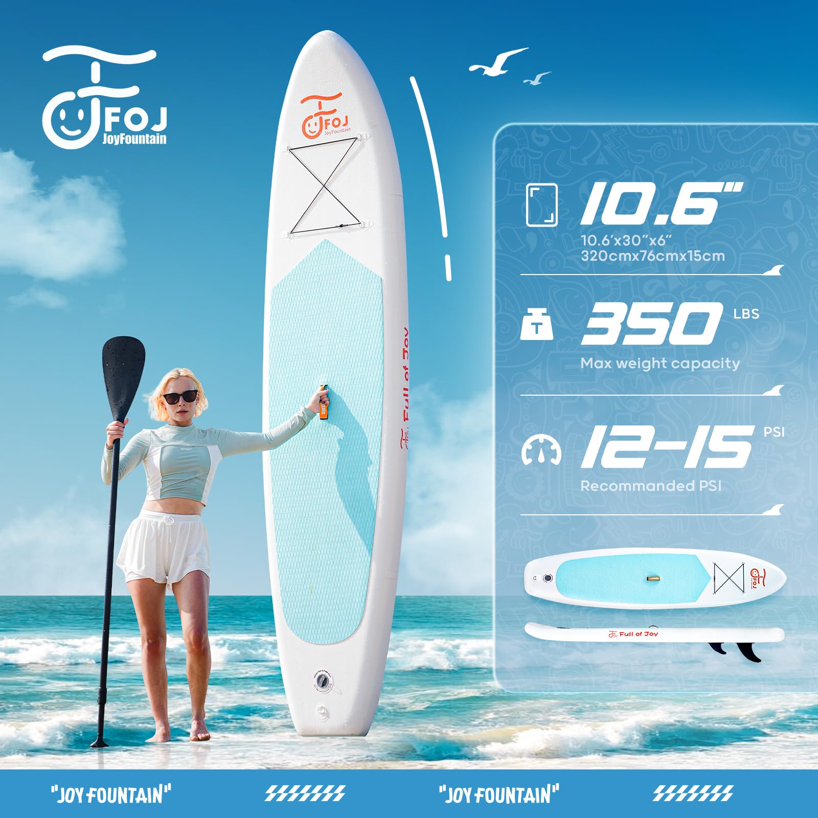 10.6'/10.8' Inflatable Stand Up Paddle Board - Ultra-Light SUP with Free Accessories (Backpack, Paddle, Hand Pump, Leash) for Adults & Youth - Perfect for Lakes, Rivers & Ocean Recreation