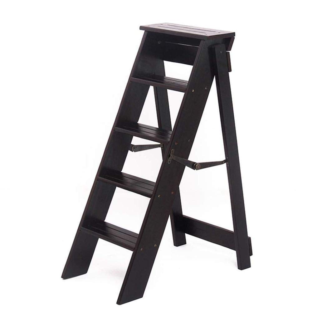 KAZUP 3-Step Foldable Wooden Step Stool for Home, Portable Ladder Stool with Non-Slip Surface - Multi-Functional for Kitchen, Bathroom, Fishing & Indoor Climbing - Black