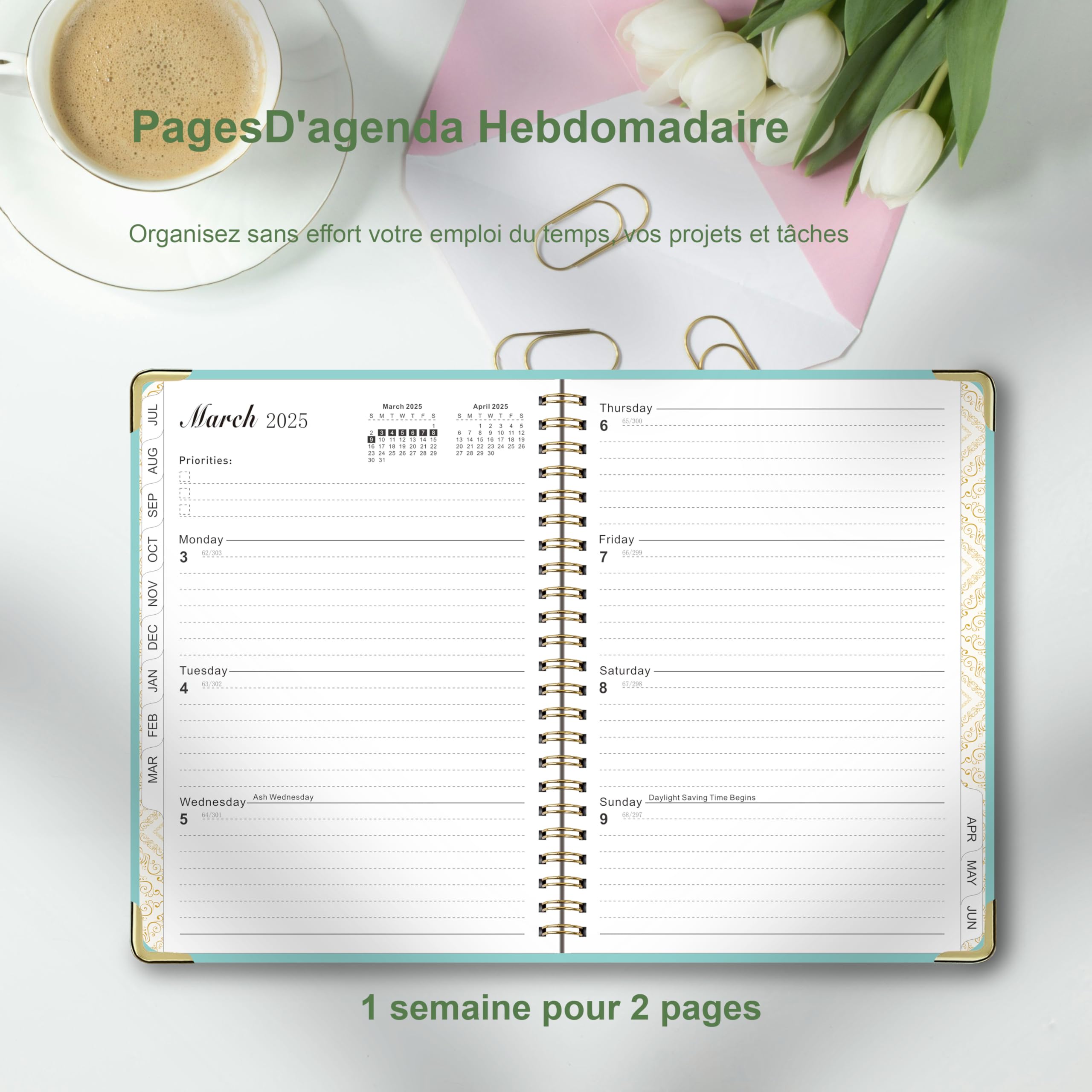 2024-2025 Spiral Weekly Planner - A5 Academic Planner July 2024 to June 2025 (12 Months) with Stickers & Foldable Storage Pouch - Perfect for Students, Teachers & Office Organization (Rose Gold)