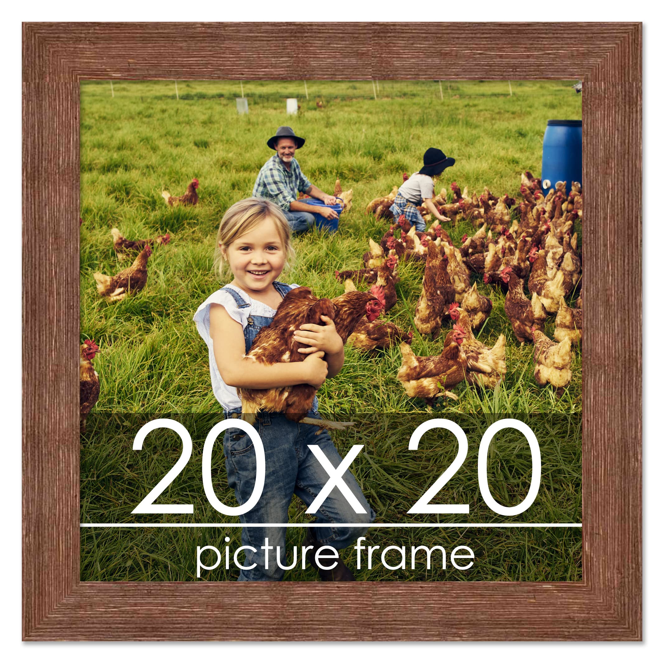 20x20 Distressed/Aged Wood Picture Frame with UV Acrylic & Hanging Kit - Vintage Square Photo Display for Wall Decor, Home Office, Gallery Wall - Perfect for Family Photos, Art Prints & Memorabilia