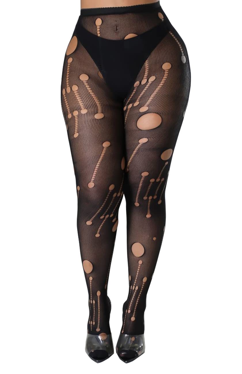 XIUSEMY Women's Sexy Fishnet Tights - Patterned Thigh-High Stockings, Black Lace Pantyhose & Leggings for Party, Cosplay, and Night Out