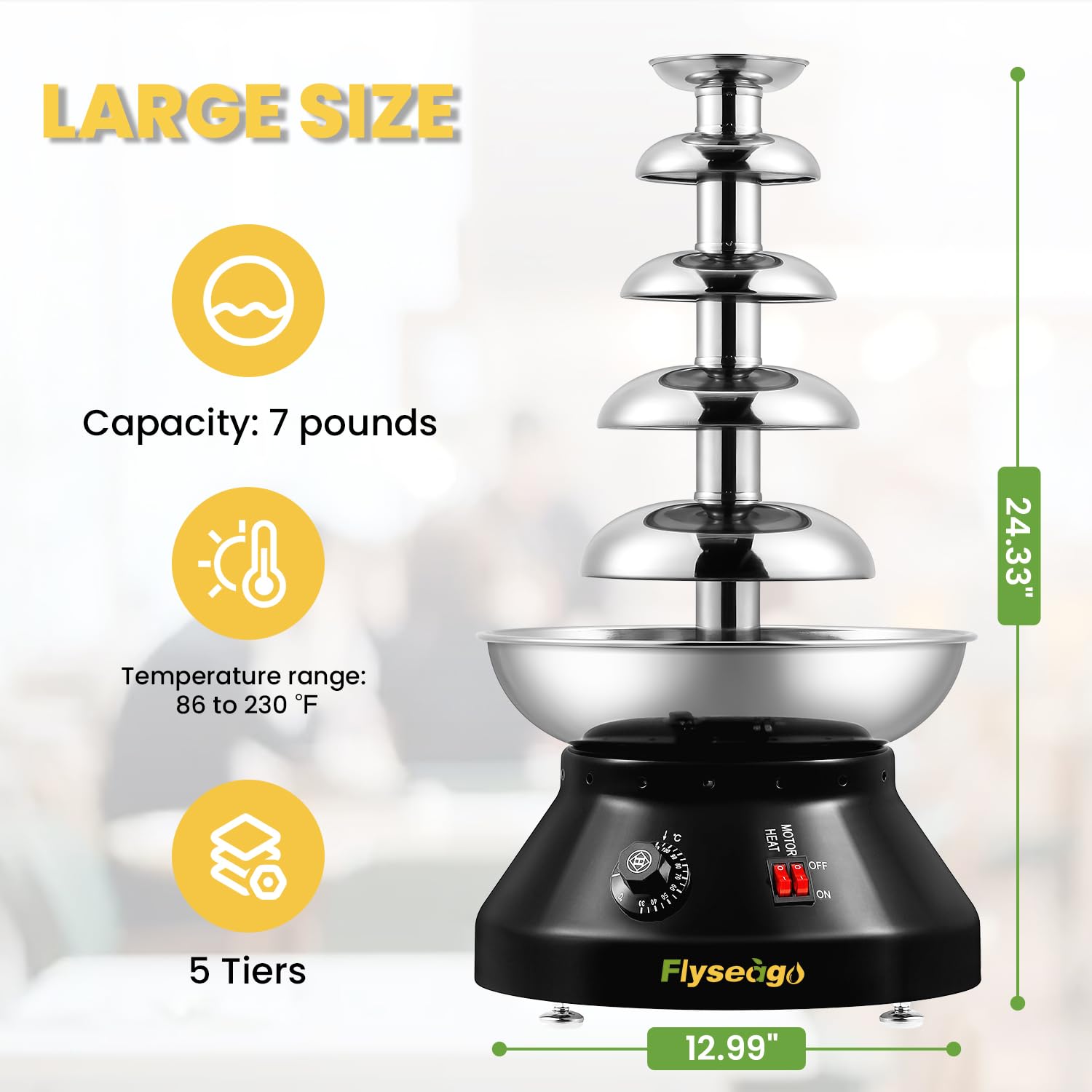 Commercial Chocolate Fountain Machine - 5 Tier 7-Pound Stainless Steel Hot Chocolate & Cheese Melting Heater for Parties, Weddings, Events | Perfect for Nacho Cheese, Dessert Buffets & Catering (Flash Black)