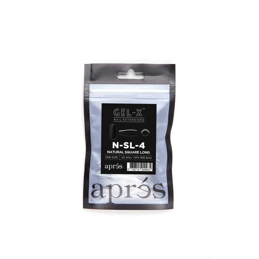 Apres Gel X Refill Bags - Natural Square Long Nail Tips Size 4 (50 Count) for Professional Salon & DIY Manicure at Home