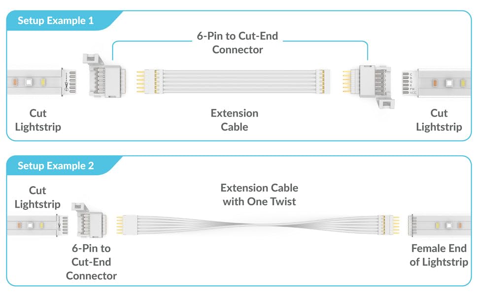 Philips Hue Light Strip Connector - 6-Pin to Cut-End LED Strip Connector (4 Pack, White) - Compatible with Hue Bridge & Smart LED Lights - DIY Custom Lighting for Home, Office & Gaming Setup