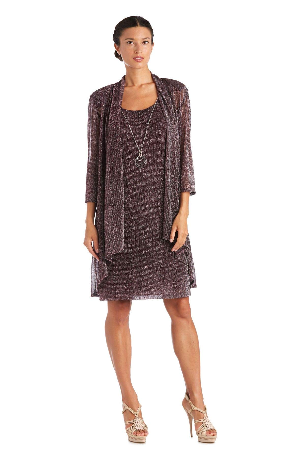 RM Richards Women's 2 Piece Metallic Knit Jacket Dress Set - Elegant Office Wear & Evening Outfit for Fall/Winter Season