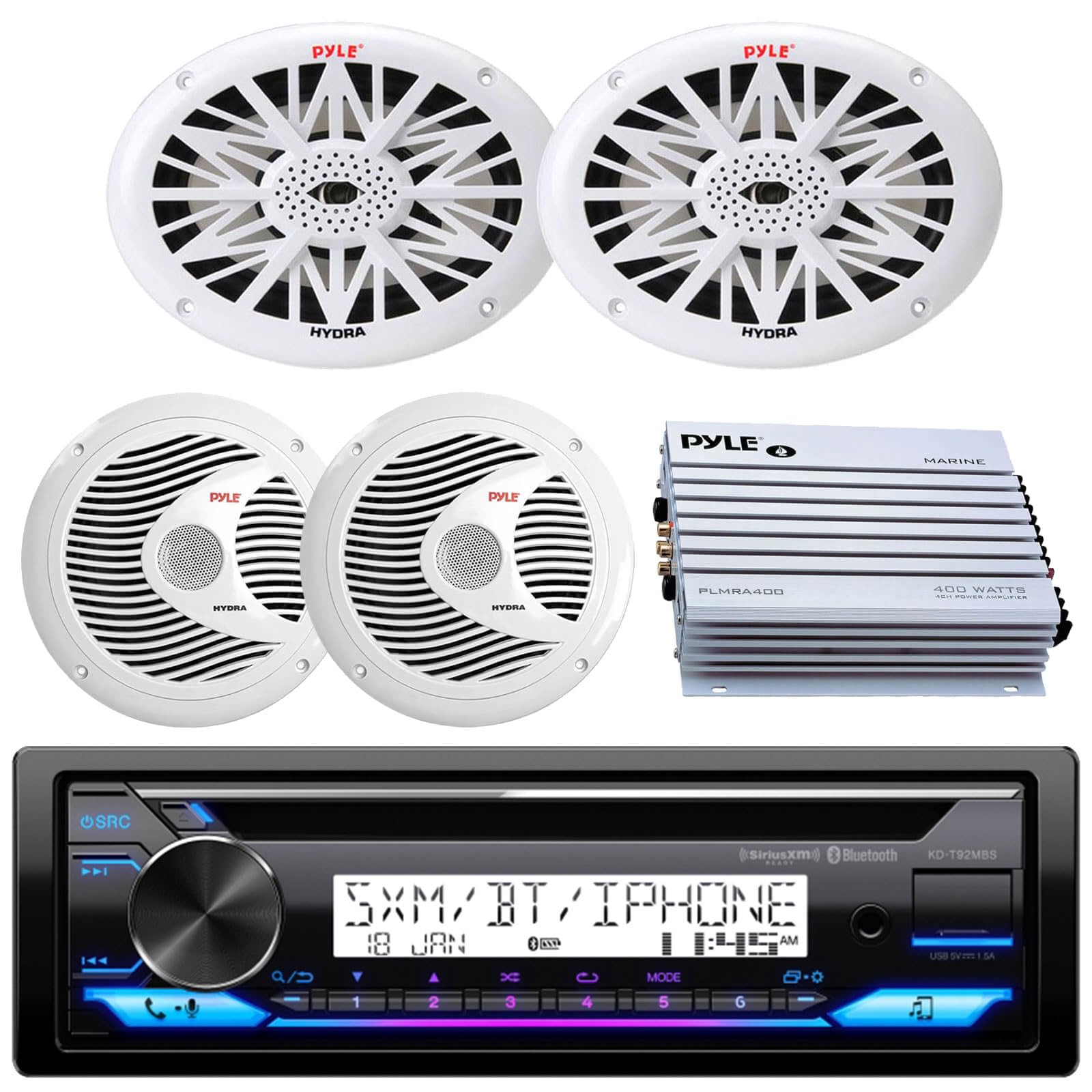 **Single DIN Marine Bluetooth Stereo with USB/AUX & AM/FM/CD - 6.5