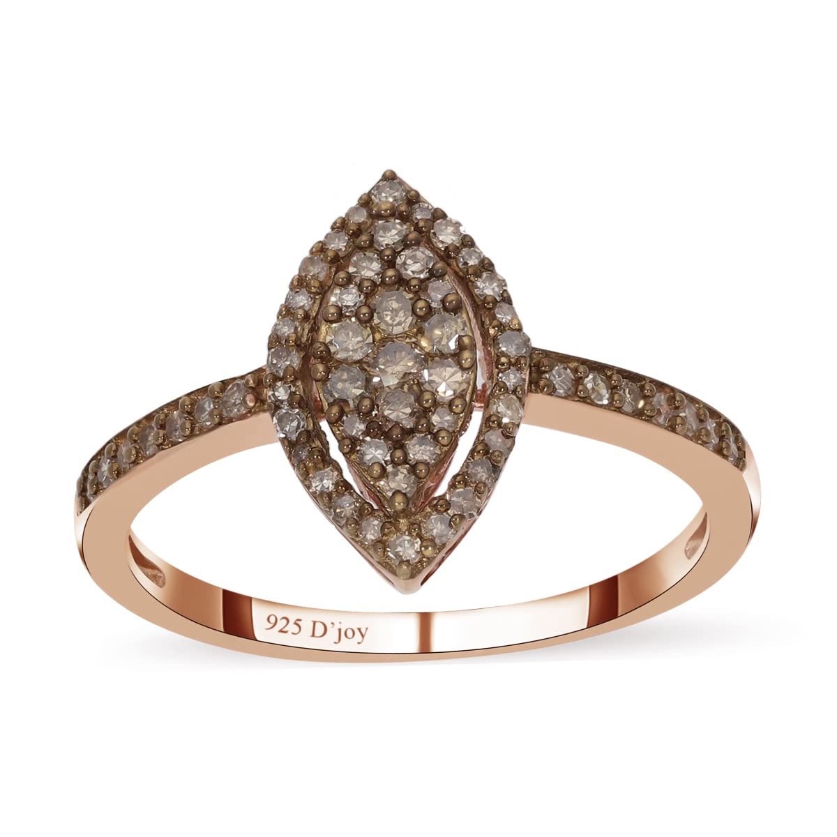 925 Sterling Silver Rose Gold Vermeil Rhodium Plated Champagne Diamond Cluster Engagement Ring for Women - Perfect for Proposals, Anniversaries & Special Occasions