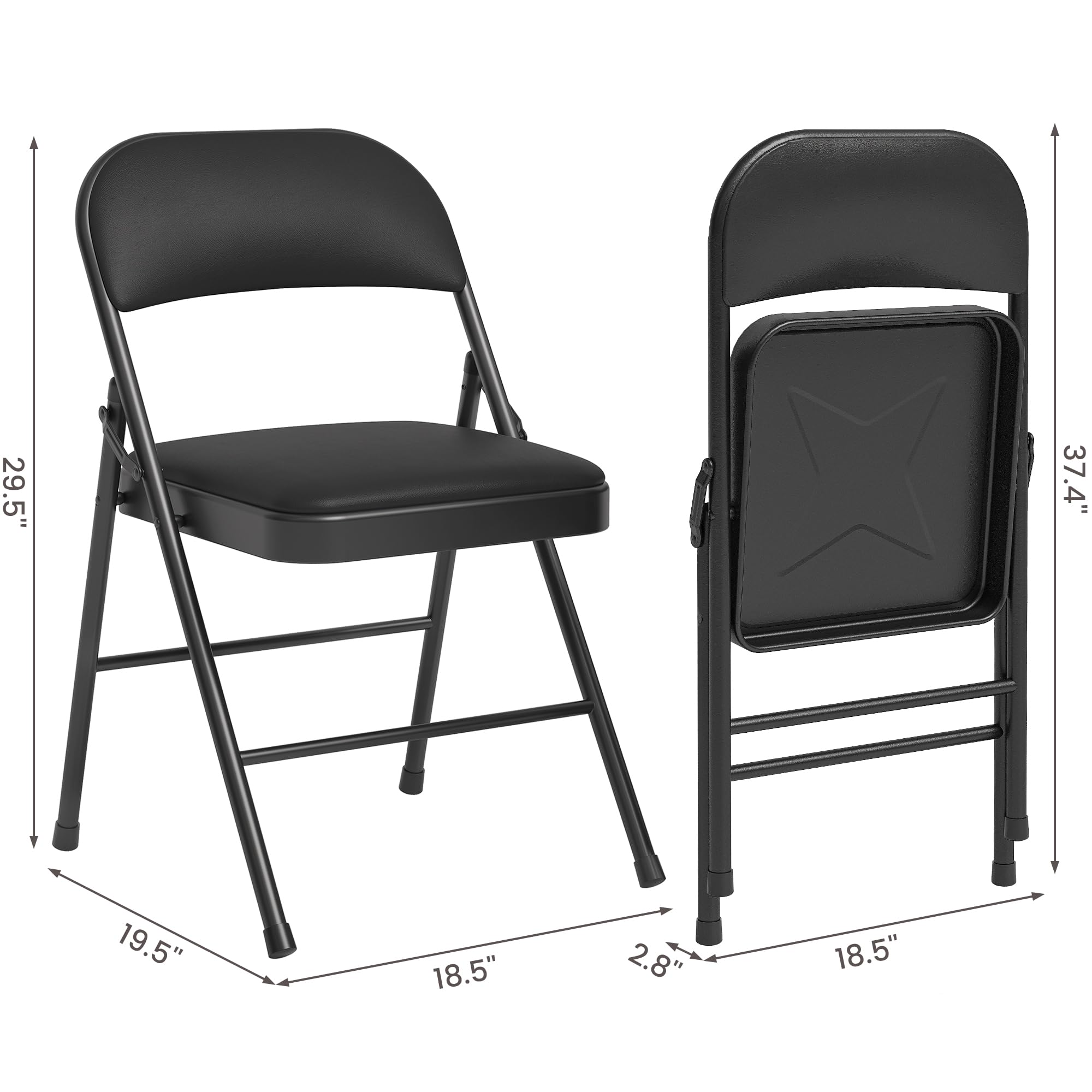 Portable Folding Card Table and 4 Chairs Set - PU Upholstered Metal Frame Foldable Dining Furniture for Home, Office, Camping & Outdoor Use - Black (Perfect for Game Nights, BBQs, and Small Space Living)