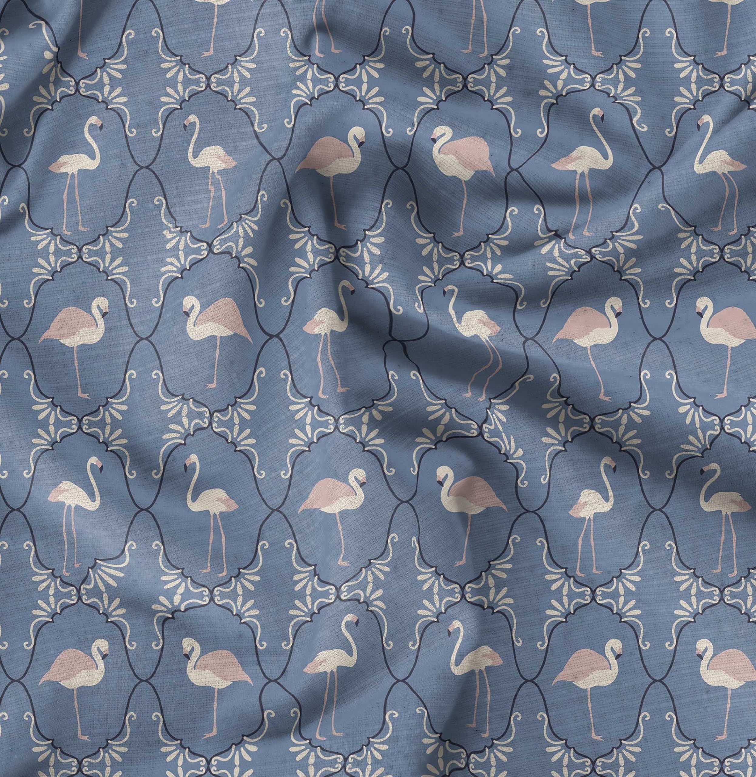 Soimoi Moss Georgette Blue Fabric by The Yard - 42 Inch Wide Flamingo & Moroccan Damask Printed Textile - Tropical Pattern Fabric for Dresses, Curtains & DIY Projects - Lightweight Chiffon Material for Sewing & Crafting