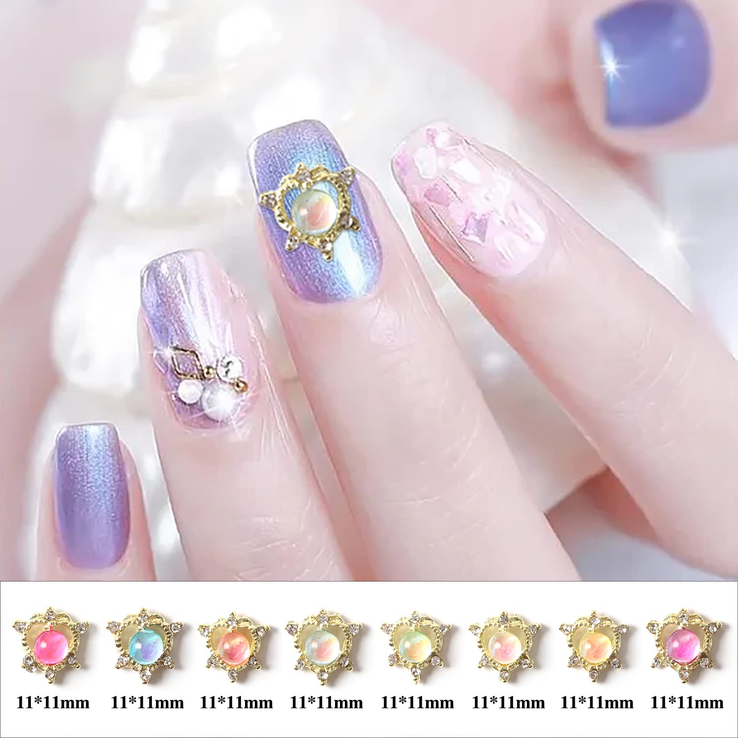 32pcs 3D Gold Nail Charms - Glass Nail Crystals & Gems for Acrylic Nails, Manicure, DIY Nail Art Decorations - Perfect for Parties, Weddings, and Special Occasions