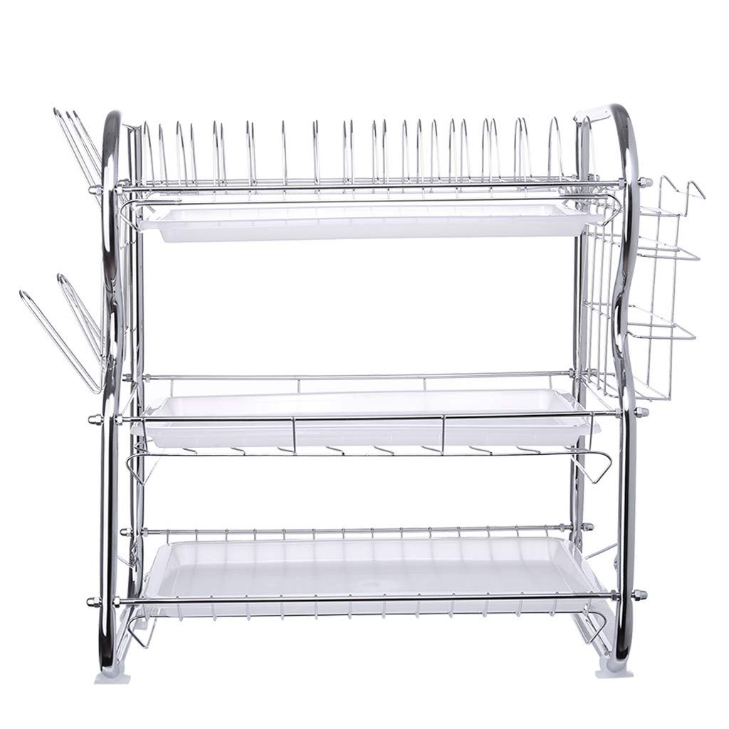 GTMANG 3-Tier Plastic Dish Drying Rack - Silver Kitchen Organizer & Storage Shelf for Dishes, Cups, Utensils | Space-Saving Countertop Solution for Small Kitchens, Apartments, Dorms