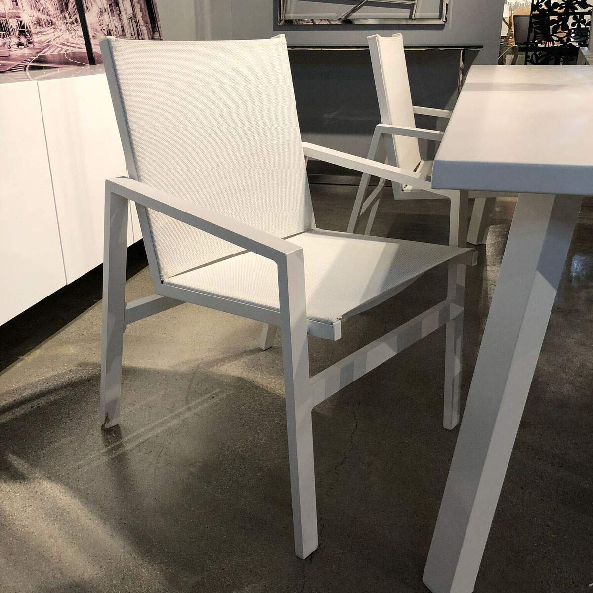 Rio Matte White Aluminum & White Textyline Indoor/Outdoor Dining Arm Chairs (Set of 2) - Perfect for Patio, Garden, Poolside & Restaurant Seating