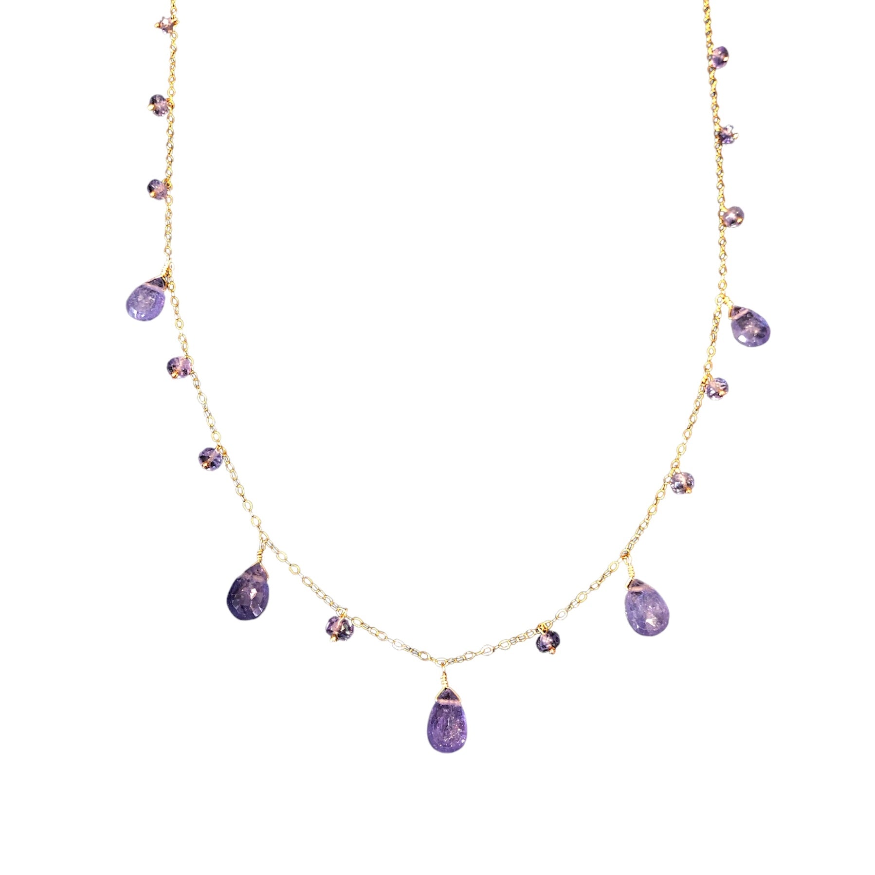14K Gold Briolette Drop Necklace for Women - Elegant Dangling Gemstone Pendant Jewelry for Parties, Weddings & Special Occasions