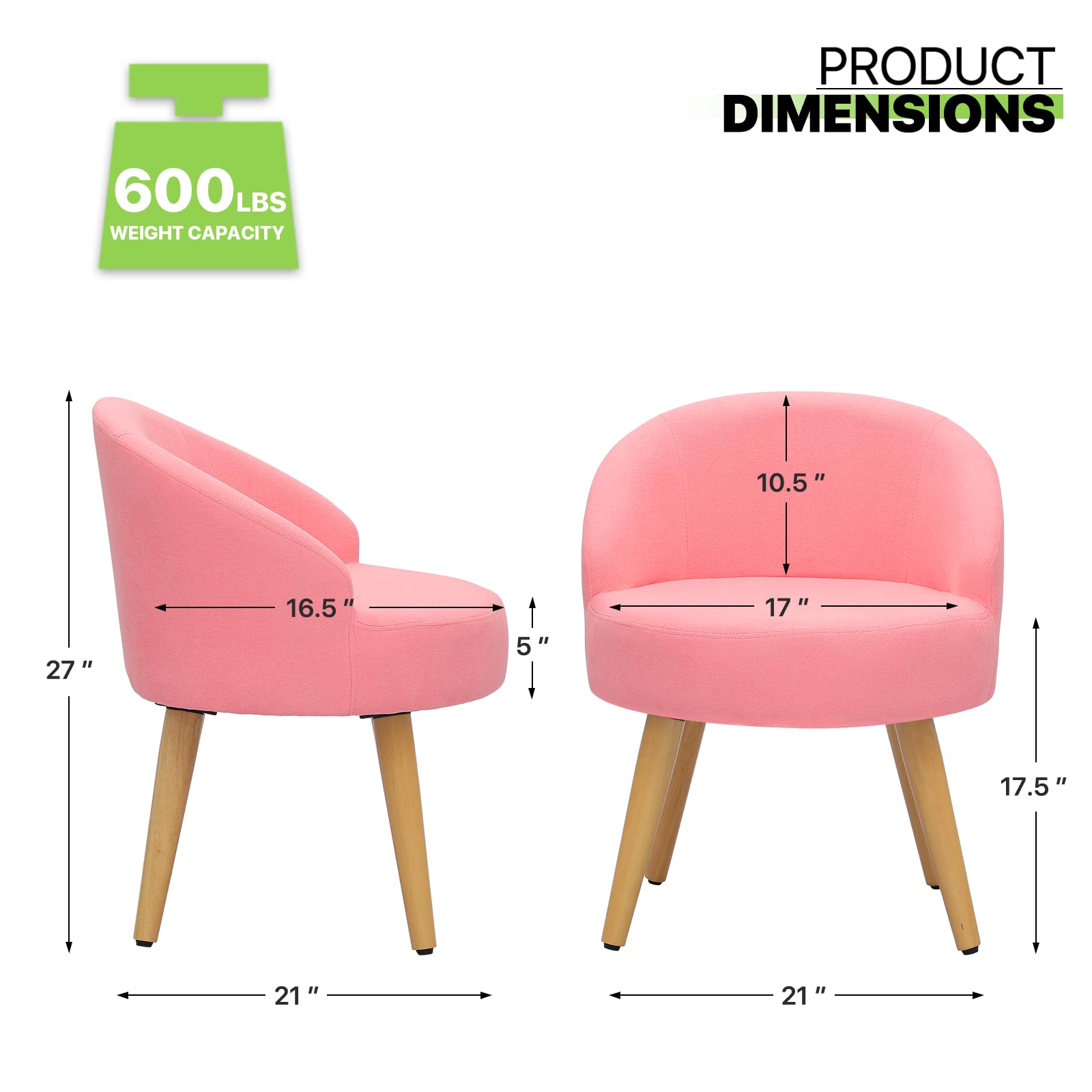 Magshion Velvet Vanity Chair with Back & Wooden Legs - Pink Accent Makeup Chair for Bedroom | Cute Linen Single Chair for Dressing Table, Girls Room Decor & Home Beauty Station