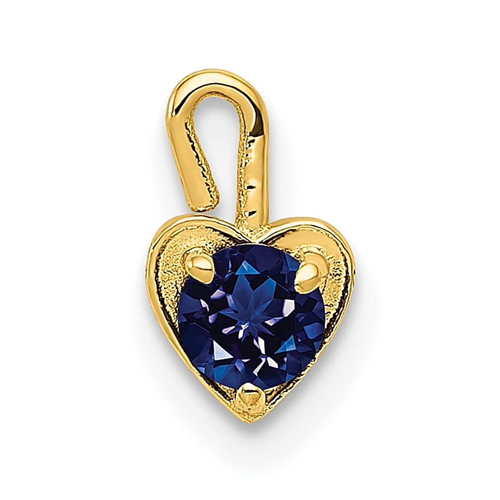 10K Yellow Gold September Birthstone Heart Pendant Necklace for Women - Synthetic Sapphire Charm with Lobster Clasp, Elegant Gift for Her | Birthday, Anniversary, Valentine's Day Jewelry