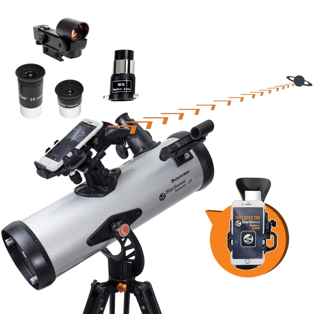 Celestron StarSense Explorer LT 114AZ Smartphone-Compatible Telescope with App – 114mm Newtonian Reflector for Stargazing – Find Stars & Planets Easily – Works with iPhone & Android – Perfect for Backyard Astronomy & Night Sky Observation