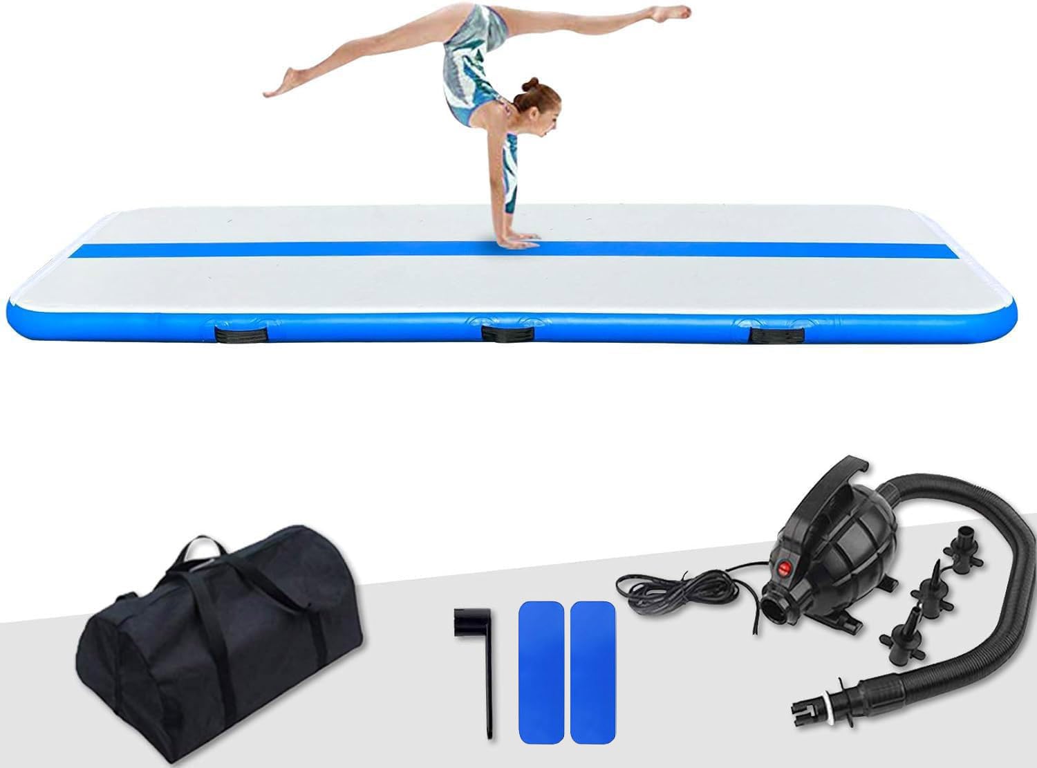 FunWater Inflatable Gymnastics Mat 10ft/13ft Air Track Tumbling Mat - 4in Thick Kids Training Mat with Electric Pump for Home Gym, Cheerleading, Yoga & Backyard Play - Perfect for Indoor/Outdoor Fitness & Kids Activities