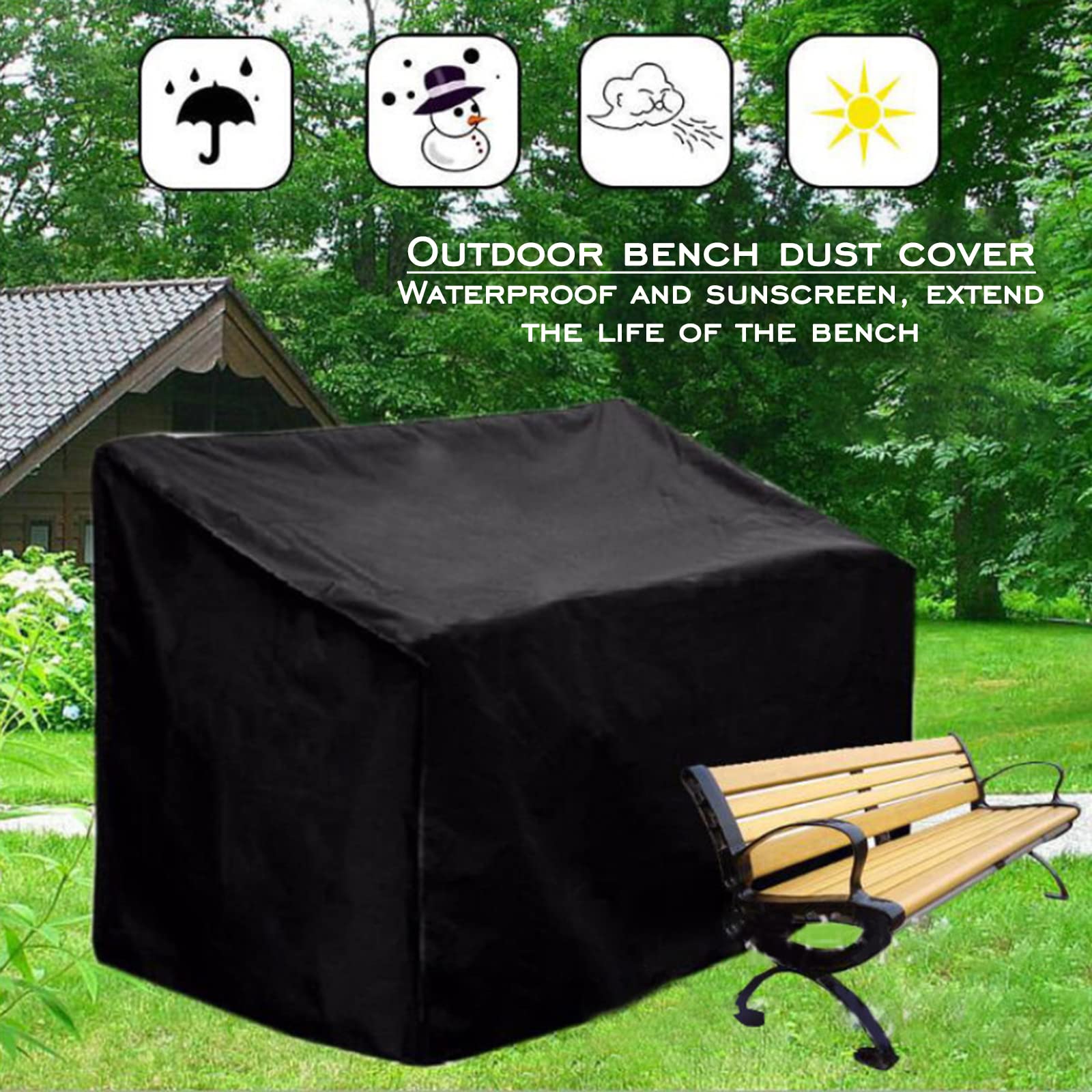 Waterproof 3-Piece Outdoor Patio Furniture Covers - Heavy Duty Oxford Fabric Garden Bench Seat Protector (64 x 26 x 35 Inches) for All-Weather Protection - Perfect for Patio, Deck, Lawn & Backyard Furniture