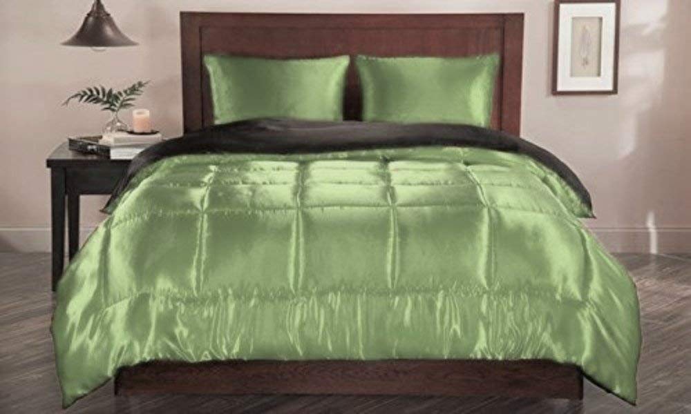 Premium 5-Piece Cotton Satin Comforter Set - Full/XL Bedding with 1 Comforter & 4 Pillowcases - Soft Sage Green Luxury Quilt - Perfect for Master Bedroom, Guest Room & Cozy Home Decor