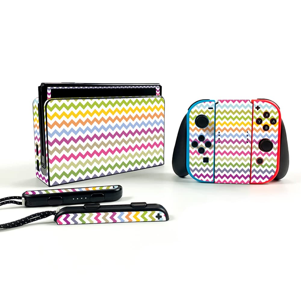 MightySkins Rainbow Chevron Vinyl Decal Wrap Cover for Nintendo Switch OLED - Protective, Durable, Easy to Apply & Remove | Made in USA | Perfect for Gaming Protection & Customization