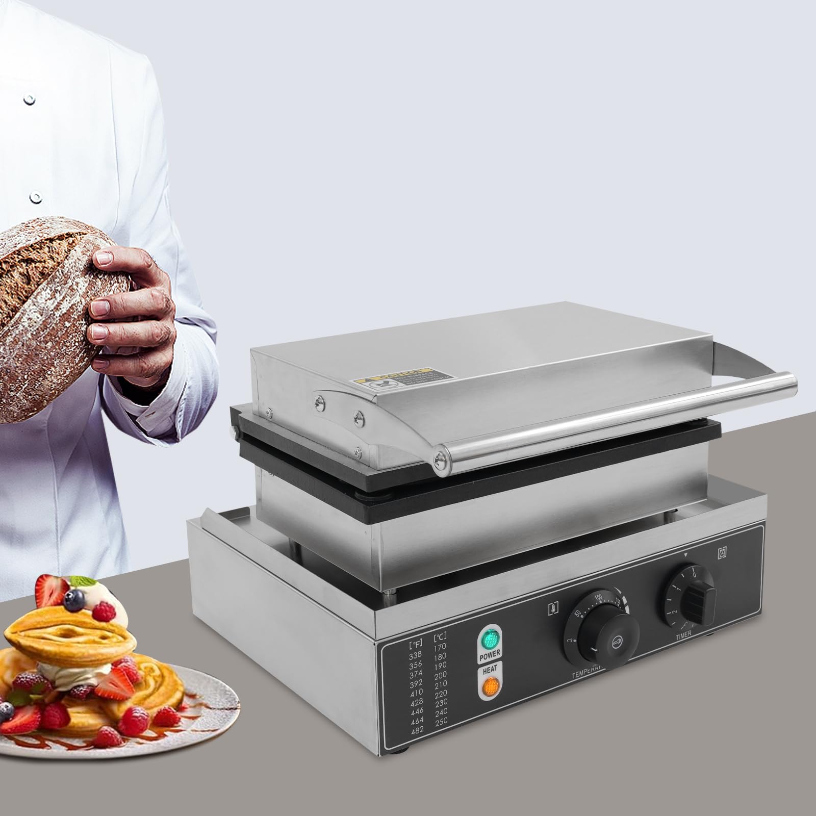 Commercial Electric Abalone Waffle Maker - 110V 1.55KW Belgian Waffle Iron with 6 Nonstick Molds, Timer & Temperature Control - Fast 4-5 Minute Waffles for Breakfast, Cafes, Restaurants & Home Use