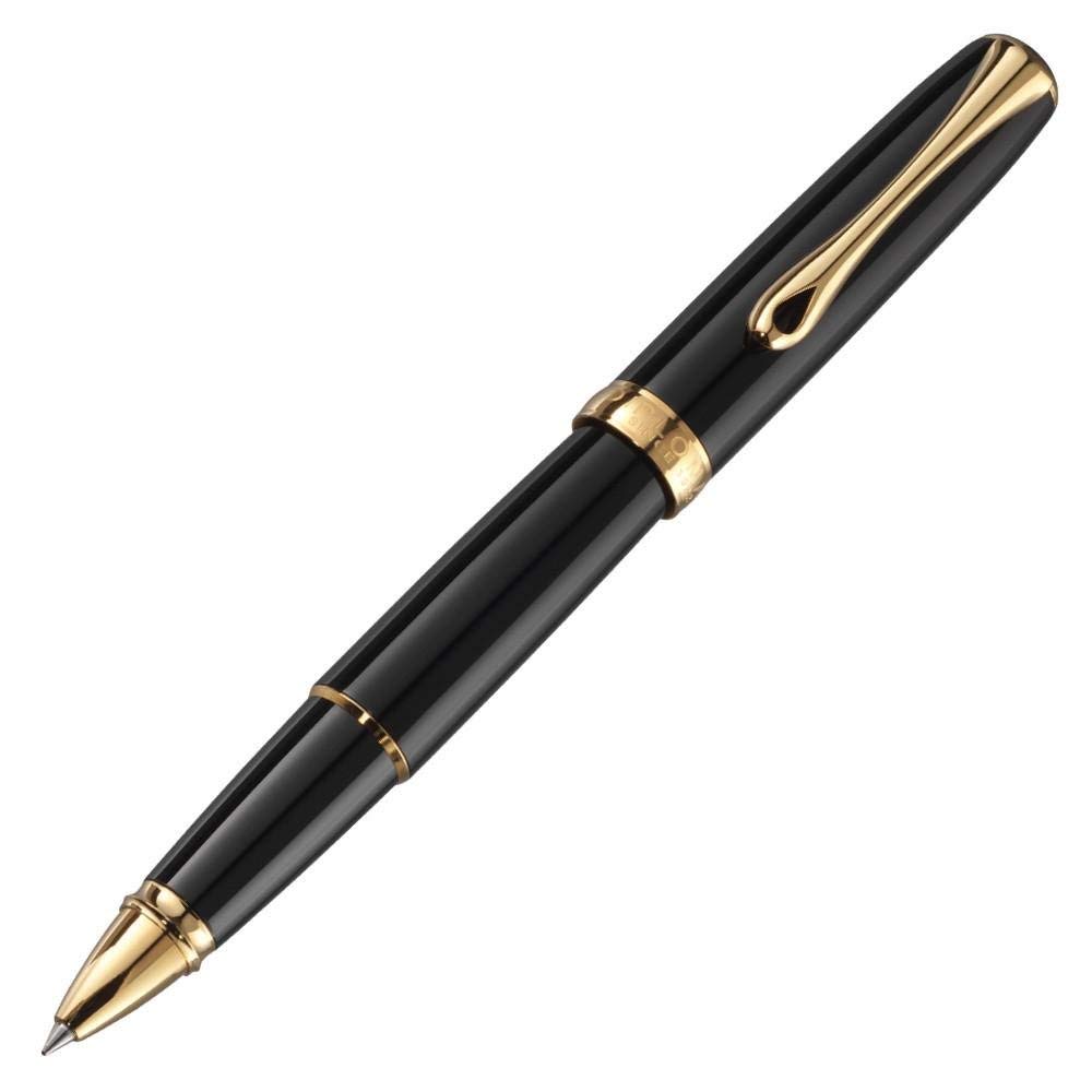 Diplomat Excellence A2 Premium Rollerball Pen Refill - Black Lacquer with Gold Trim | Smooth Writing for Business, Signatures & Everyday Use