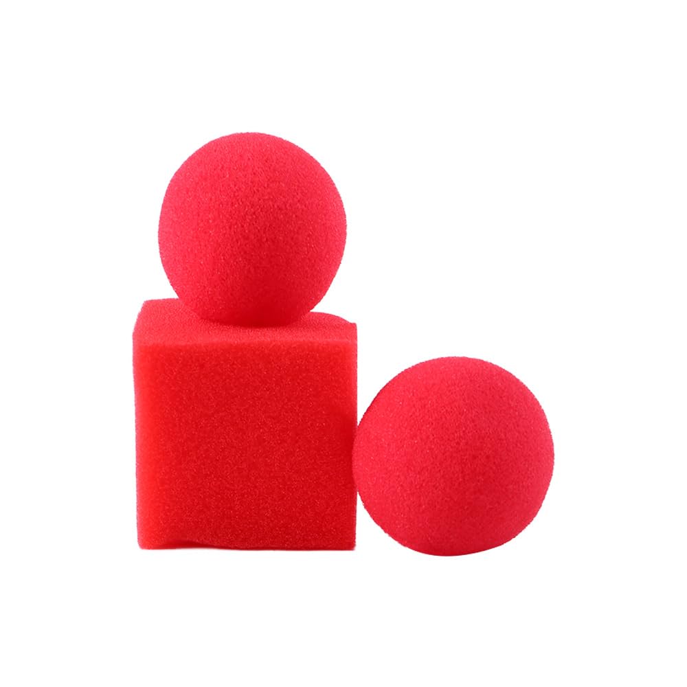 Magic Sponge Balls Set - 2 Red Balls & Square Sponge for Close-Up Magic Tricks, Comedy Props, Easy-to-Do Illusions | Perfect for Street Performers, Birthday Parties & Magic Shows