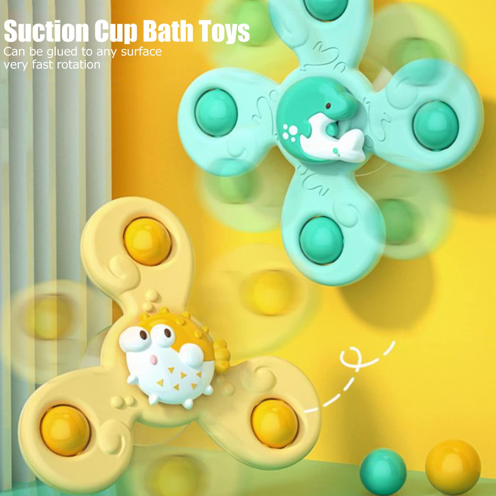 3 Pack Suction Cup Spinner Toys - Rotating Flower Fidget Spinners for Kids, Waterproof & Rustproof Sensory Toys for Bath, Window & Car Play - Stress Relief Bathroom Toys for Babies & Toddlers