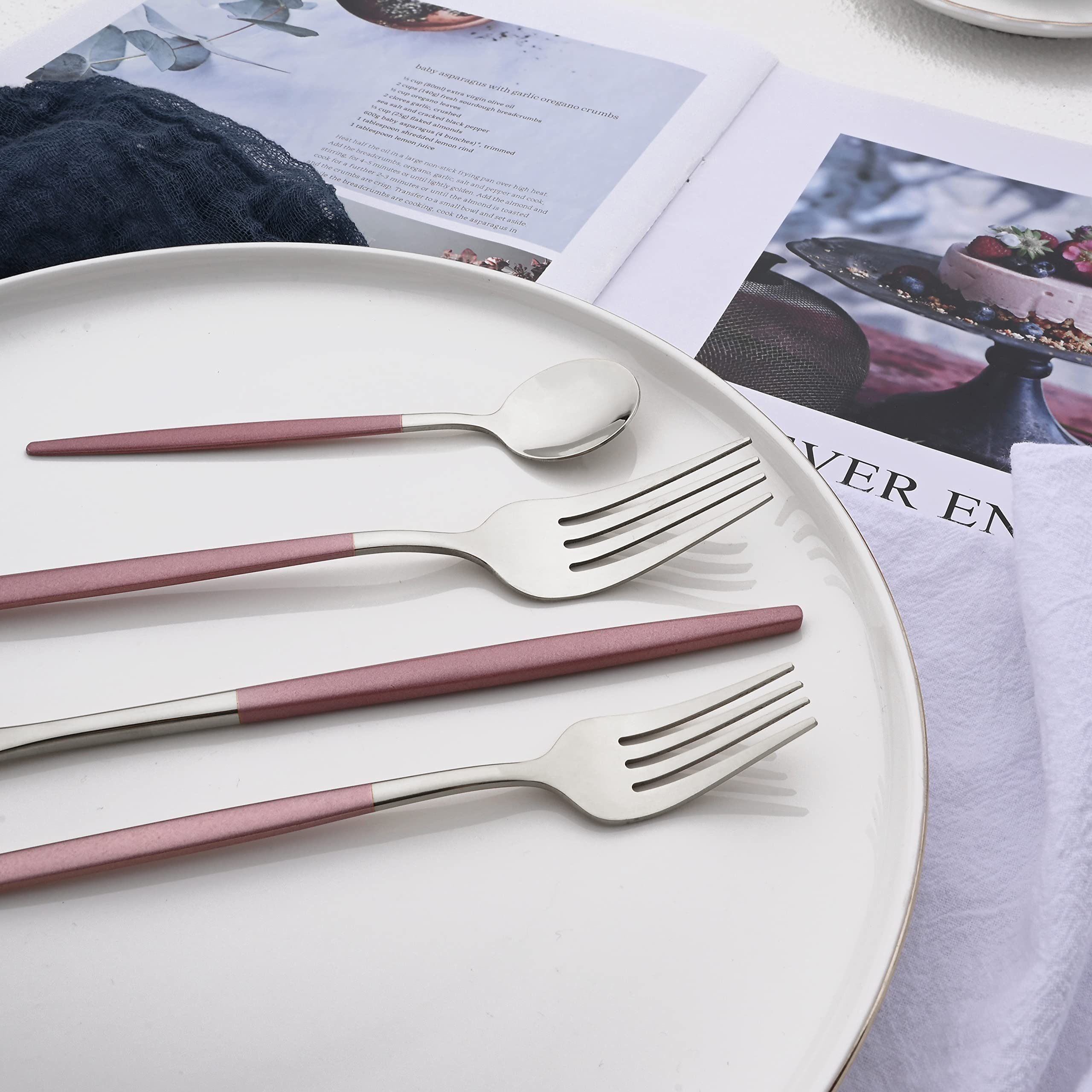 20-Piece Silverware Set for 4 - Stainless Steel Flatware Set with Spoons, Knives & Forks - Elegant Pink Dinnerware for Family Gatherings, Daily Meals & Special Occasions - Durable Cutlery Set Perfect for Home, Restaurant & Party Use