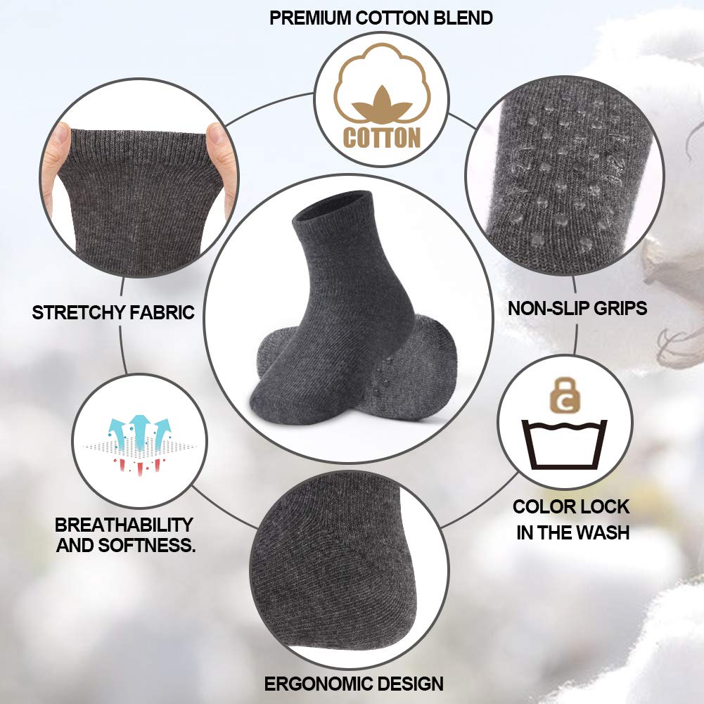 12 Pack Non-Slip Baby Socks - Soft Cotton Ankle Socks for Boys & Girls (6-24 Months) - Cute Toddler Socks for Playtime, Daycare & First Steps
