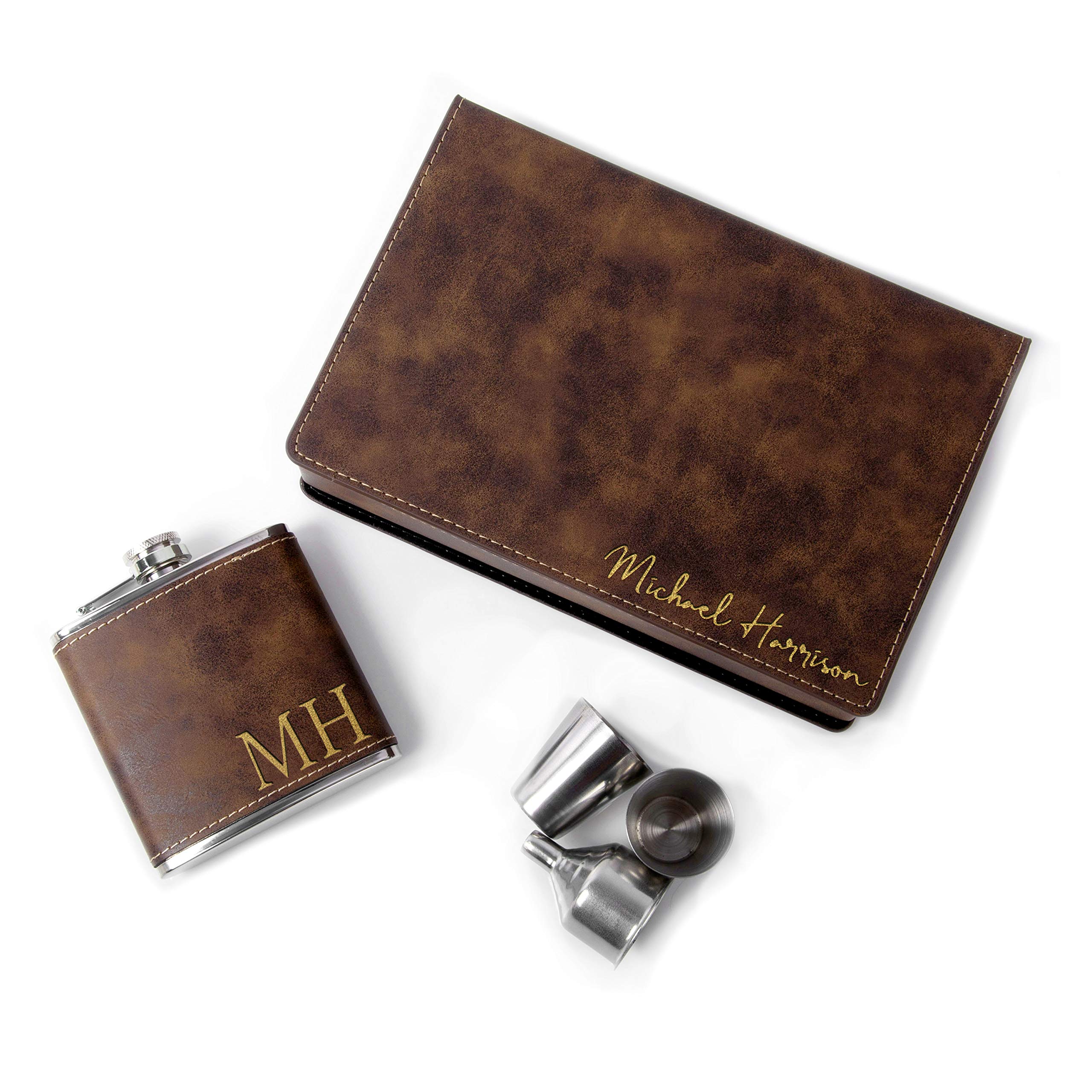 Personalized Groomsmen Flask Gift Set - Set of 3 Custom Engraved 6 oz Hip Flasks with Gift Box & Funnel - Rustic Wedding Gifts for Best Man, Groomsmen & Bachelor Party Team - Perfect for Wedding Proposals, Bridal Party Gifts & Special Occasions