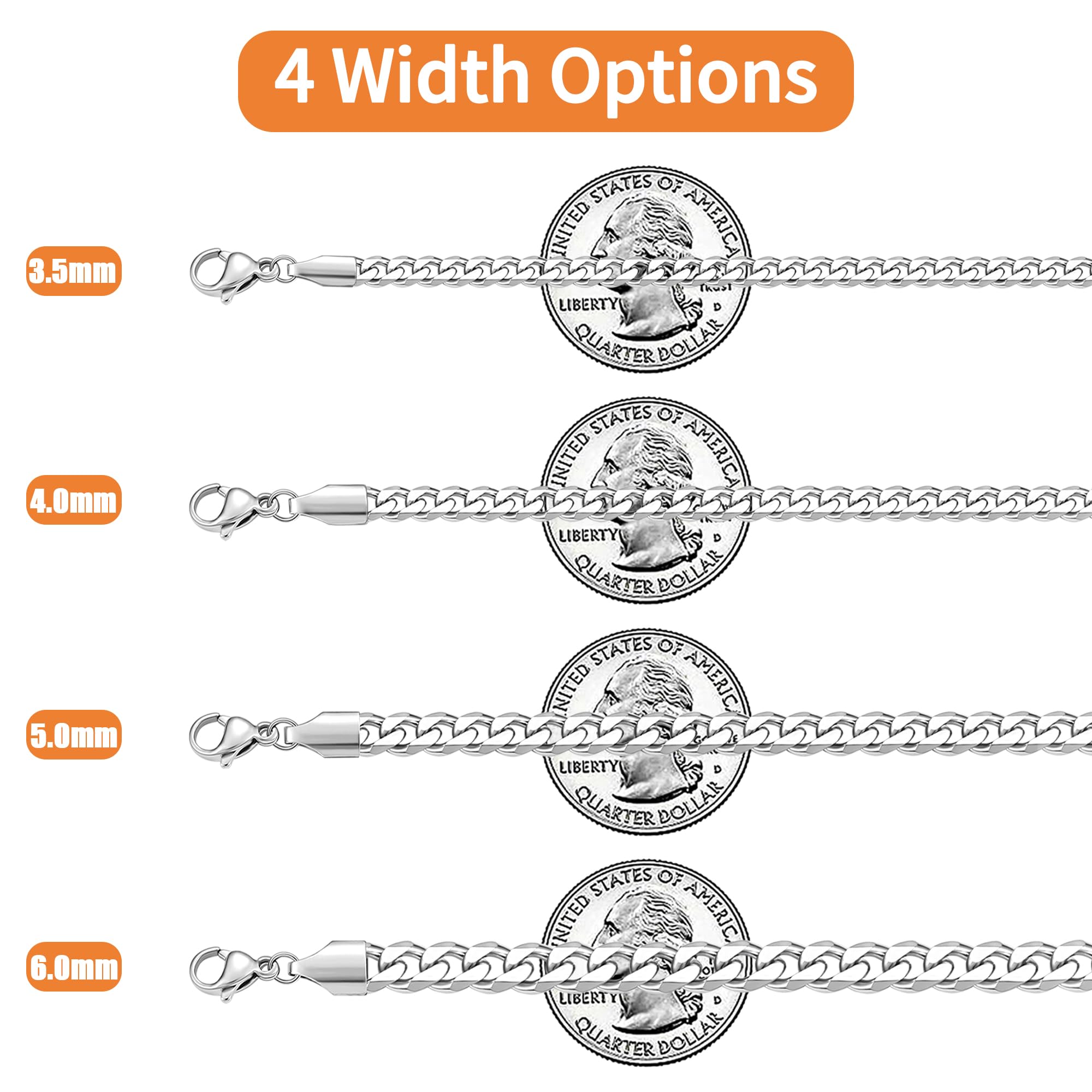 Fiusem 5mm Silver & Gold Cuban Link Chain Necklace for Men & Women - Stainless Steel Unisex Jewelry - 3.5mm/4mm/5mm Width Options - Perfect for Casual Wear, Layering & Gift Giving