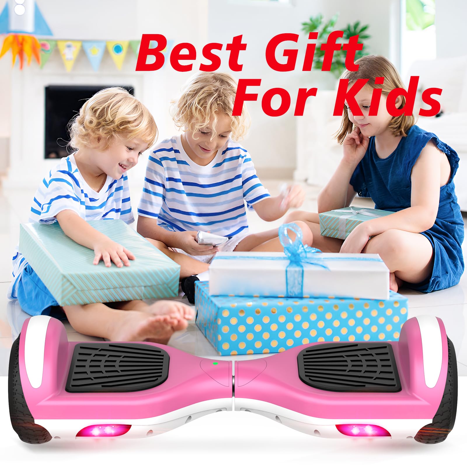 6.5 Inch Self-Balancing Hoverboard Scooter with Bluetooth Speaker & LED Lights - Electric Hover Board for Kids Ages 6-12 - Perfect for Indoor/Outdoor Riding, Commuting & Fun Activities