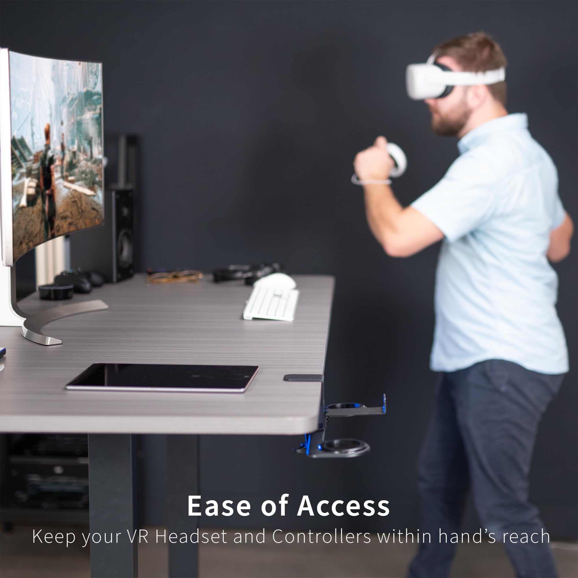 Premium VIVO Clamp-on VR Headset Stand for Desk - Universal Metal Display Holder for Virtual Reality Headsets & Controllers (Black, MOUNT-VR01) - Perfect for Gaming Setup, Office Organization & VR Accessories Storage