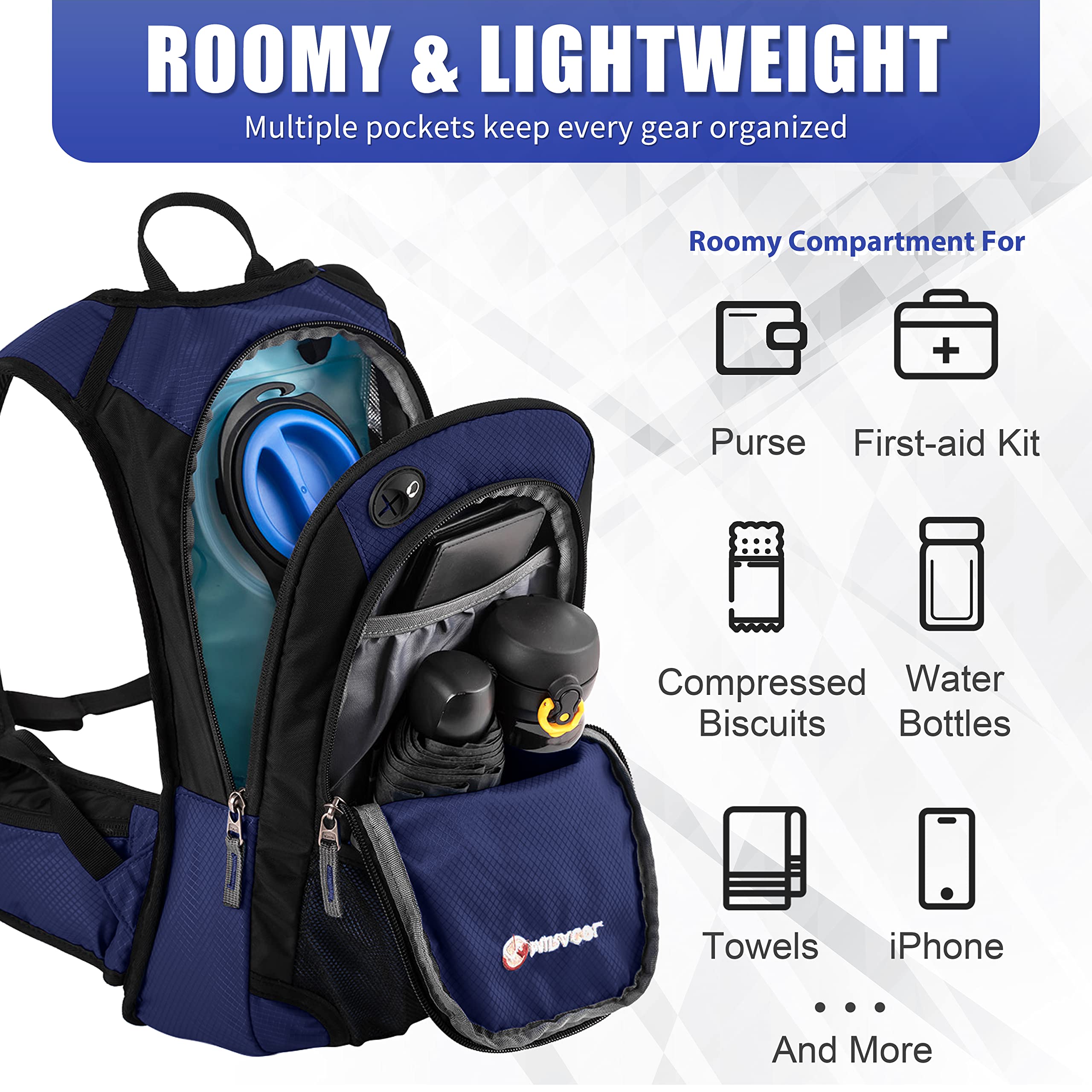 Miracol Insulated 2L Hydration Pack - Lightweight Hiking Water Backpack with Leakproof Bladder for Outdoor Adventures and Long-Distance Trekking