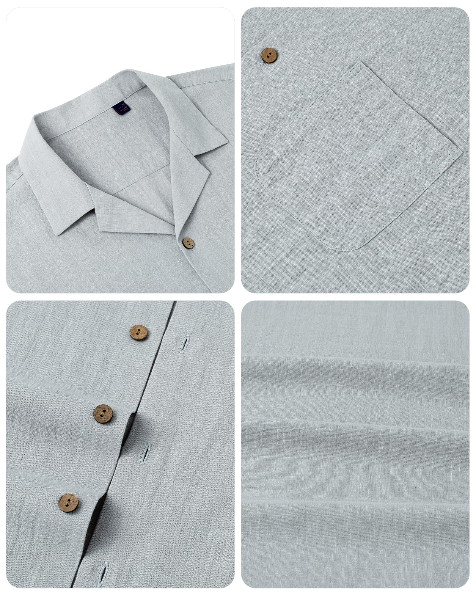 Men's Linen Shirts Short Sleeve - Breathable Cotton Button Down Shirts for Summer | Beach Vacation, Hawaiian Style Cuban Shirts | Perfect for Casual Wear, Outdoor Activities & Tropical Getaways