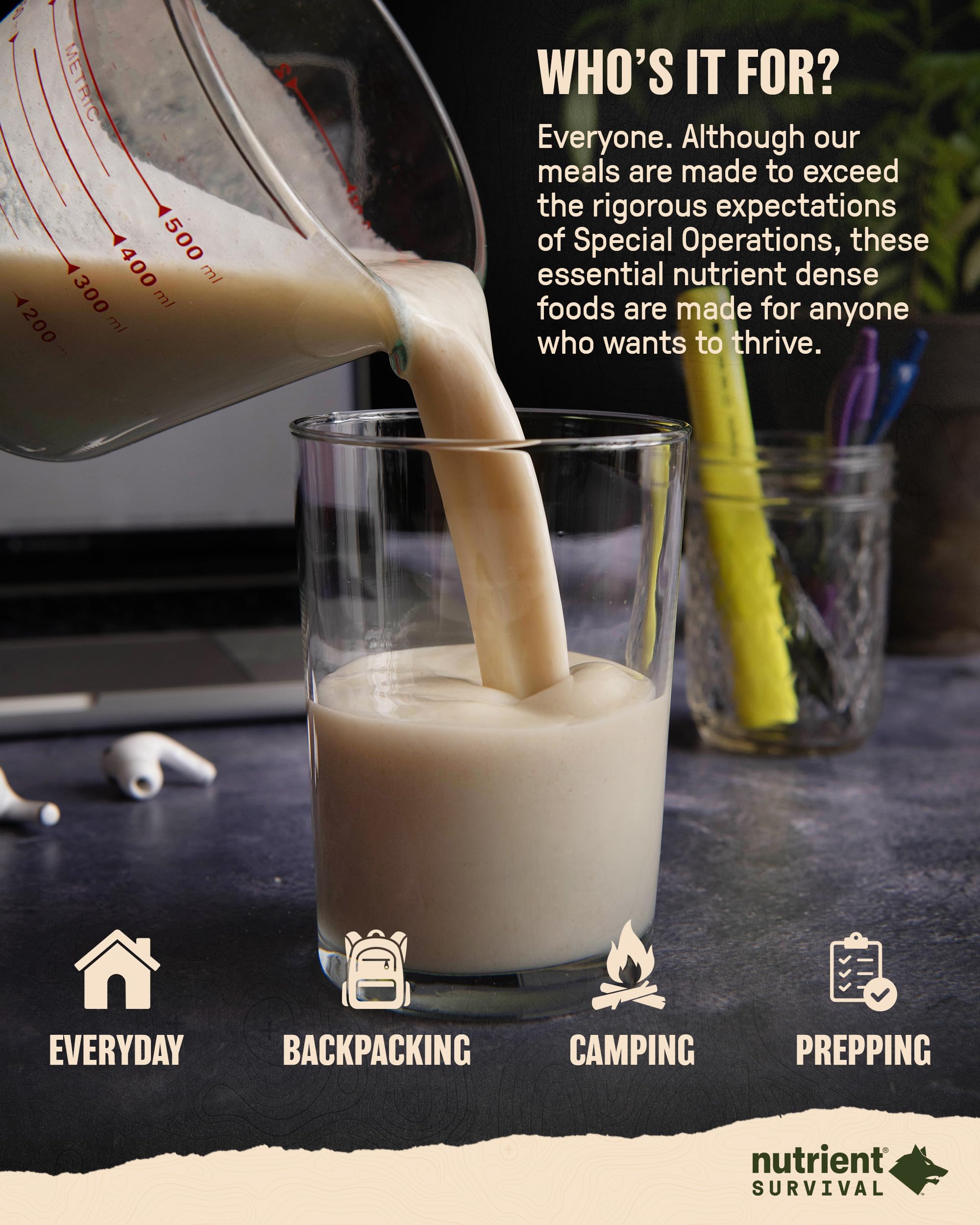 Nutrient Survival Protein Shake - Creamy Vanilla Whey Protein Powder | Freeze Dried Emergency Food with 40 Essential Nutrients | Gluten Free, 25 Year Shelf Life (15 Servings) - Perfect for Prepper Supplies, Camping & Survival Kits