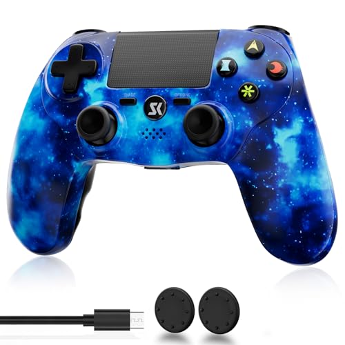 ISHAKO Wireless PS4 Controller for Sony PlayStation 4/Slim/Pro - Blue Gamepad with Dual Shock Vibration, 6-Axis Motion Sensor, Built-in Speaker, Touch Pad & 3.5mm Audio Jack | 800mAh Battery for Long Gaming Sessions | Perfect for FPS, Racing & Action Games