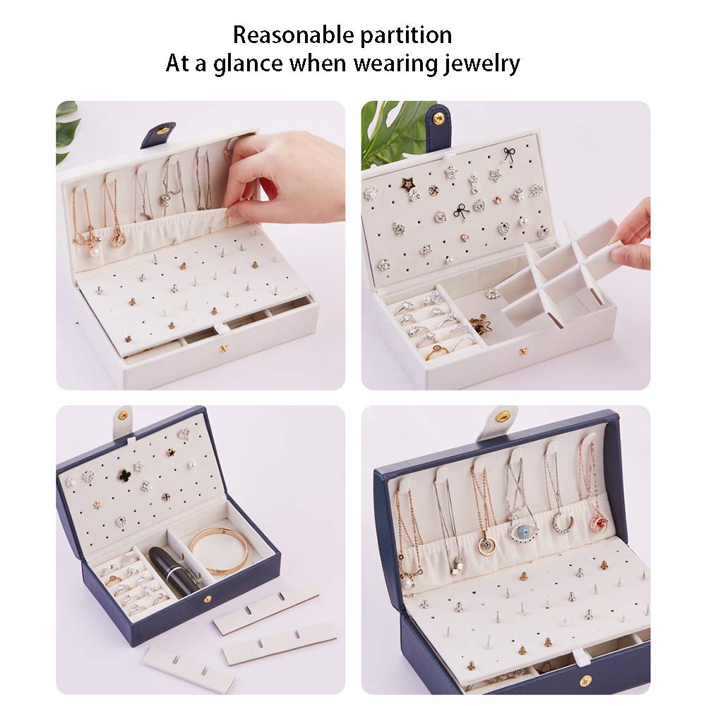 Fullgaden Jewelry Organizer Box - 2-Layer Travel Jewelry Storage Case with Synthetic Leather for Necklaces, Rings & Accessories - Perfect Gift for Women (Navy Blue) | Great for Travel, Home Decor & Gift Giving