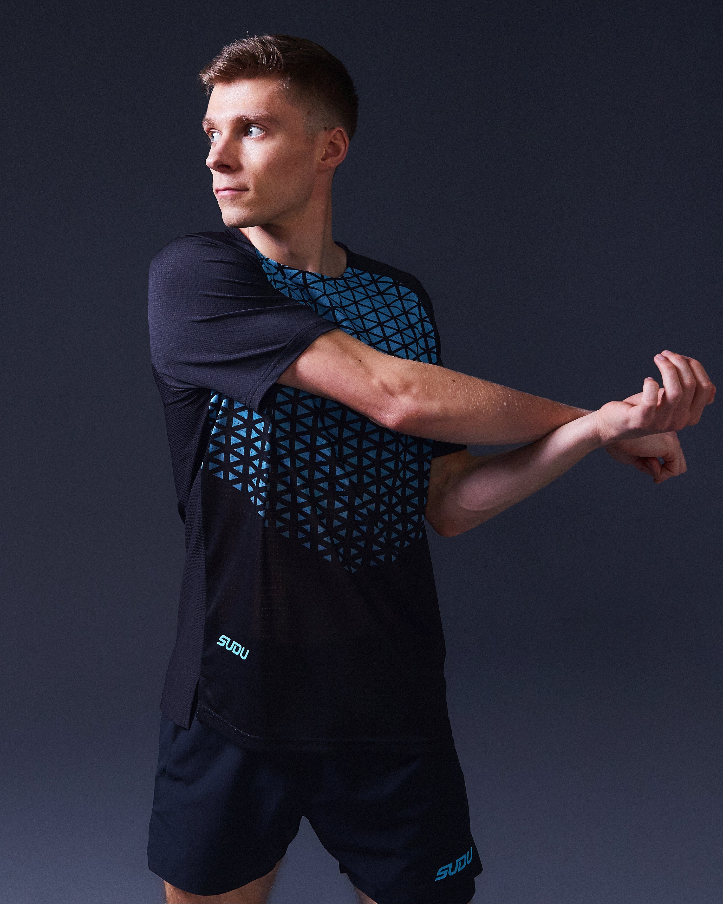 SRT SS 01 Short Sleeve T-Shirt for Men - Comfortable Cotton Casual Tee in Black & Light Blue - Perfect for Everyday Wear, Gym & Outdoor Activities