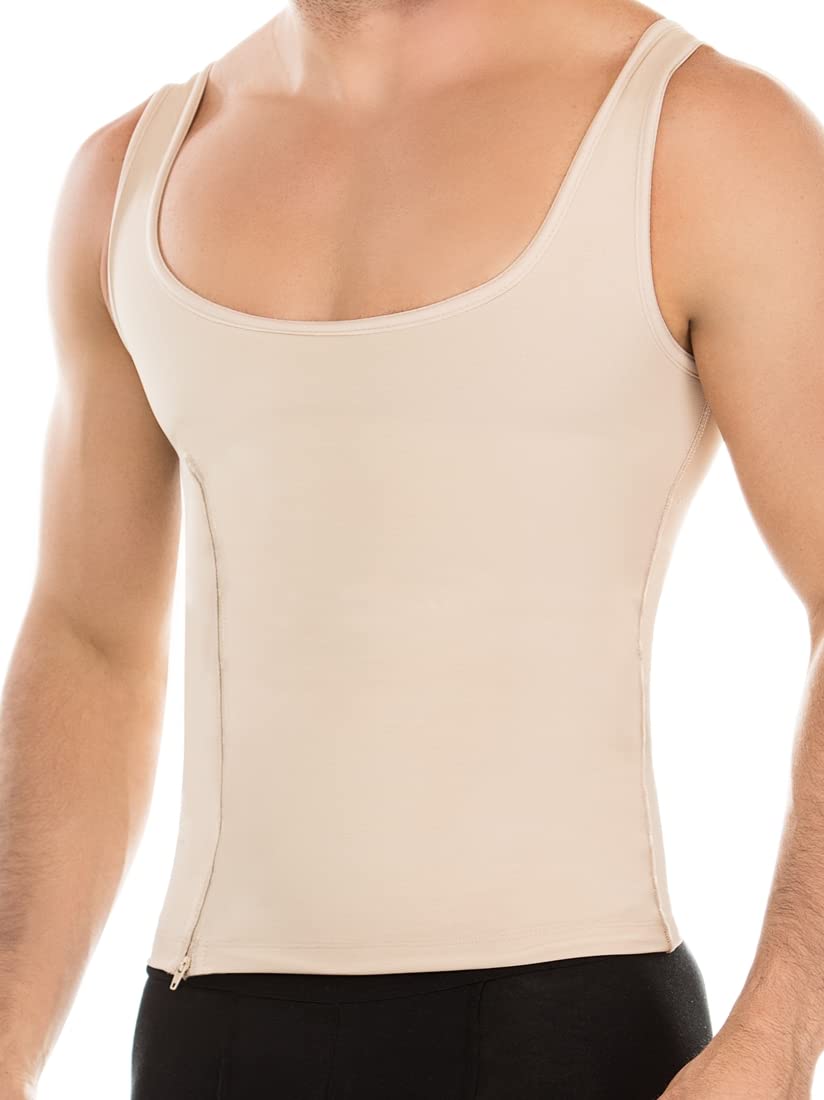 Men's Shapewear & Fajas Body Shaper Bodysuit - Posture Corrector with Zipper & Low Back Support - Slimming Tank Top for Workout, Office & Daily Wear