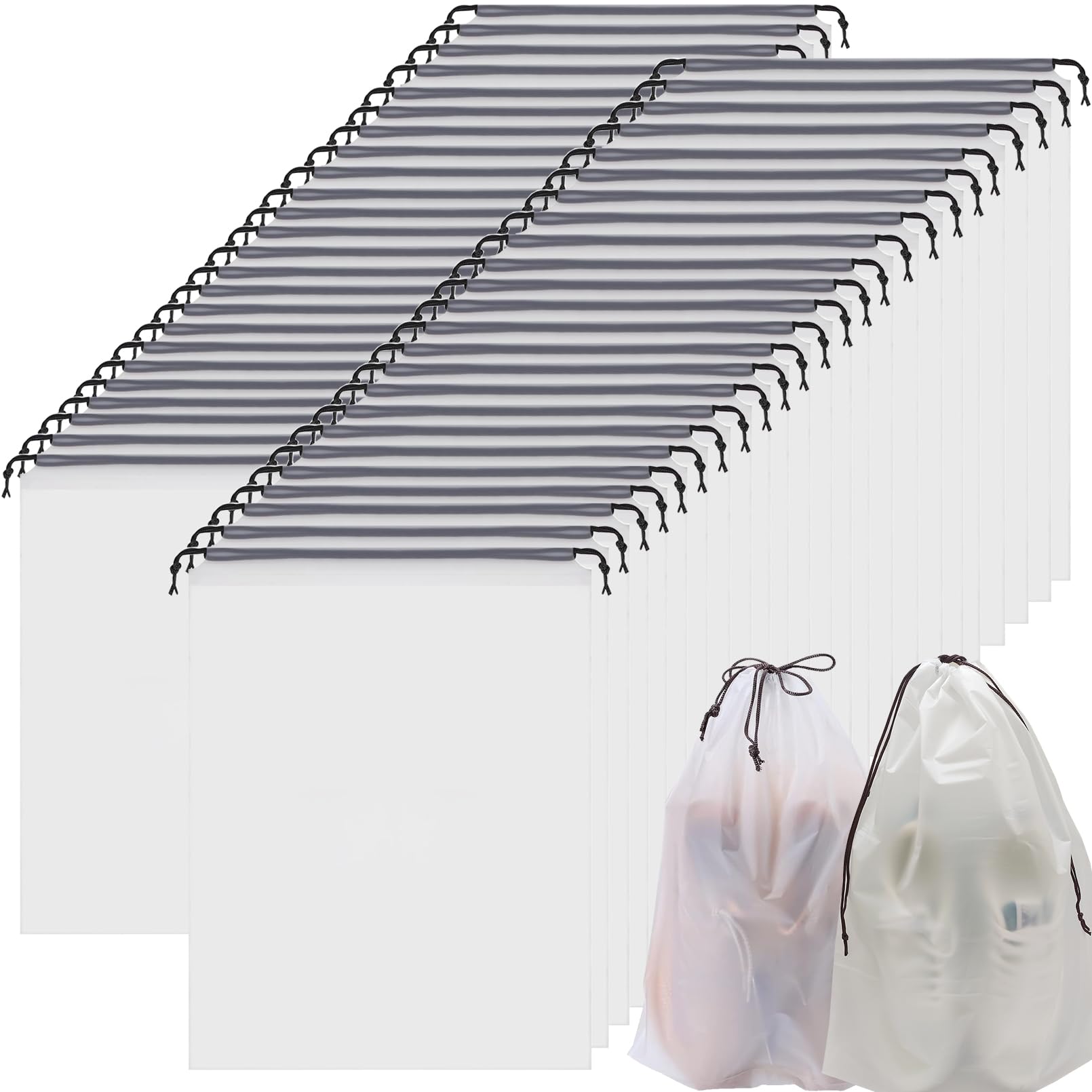 50 Pack Clear Shoe Storage Bags for Travel - Large Waterproof Drawstring Dustproof Shoe Organizers with Rope for Men & Women - Perfect for Packing, Gym, Air Travel & Shoe Protection